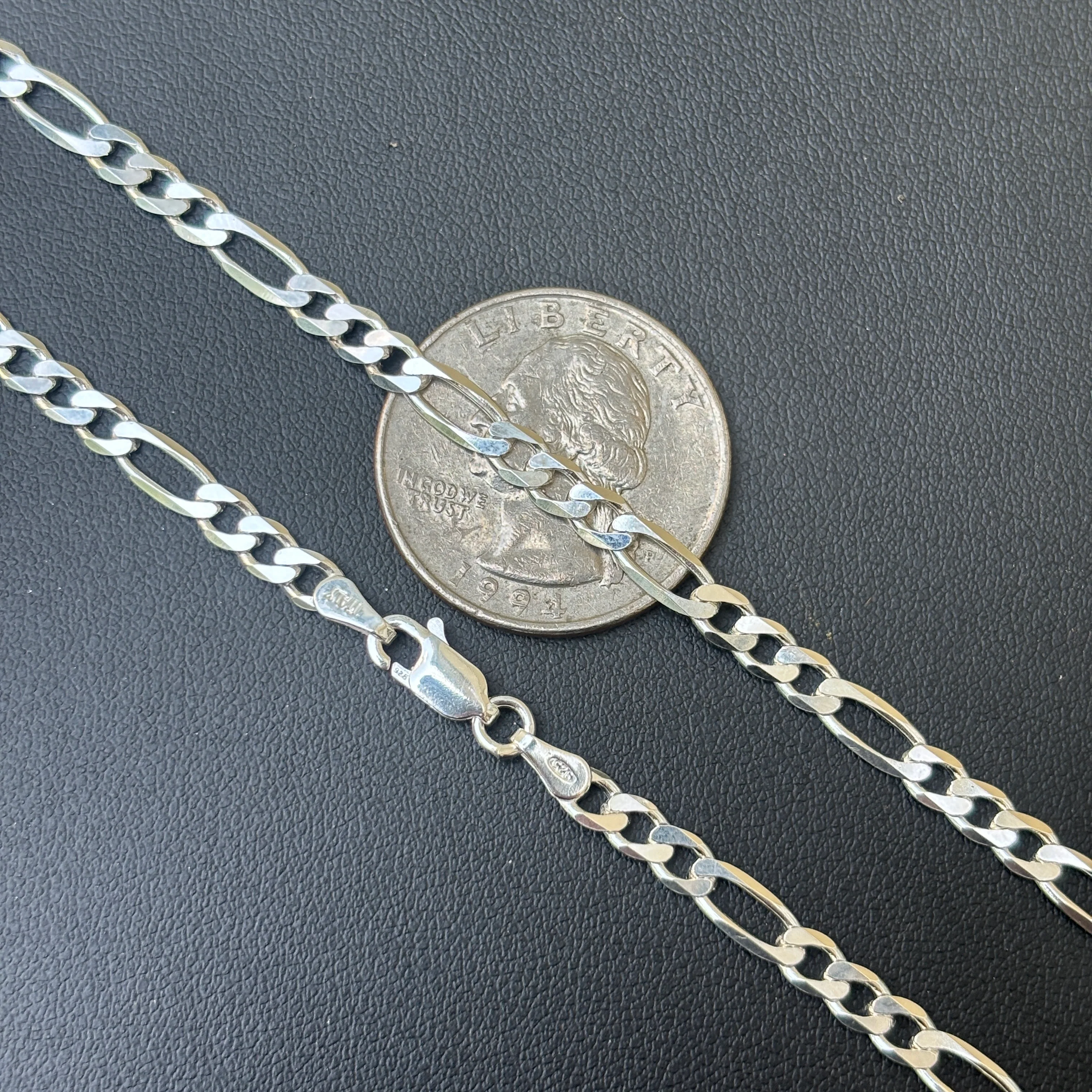 925 Sterling Silver 4mm Figaro Chain Necklace - Image 9