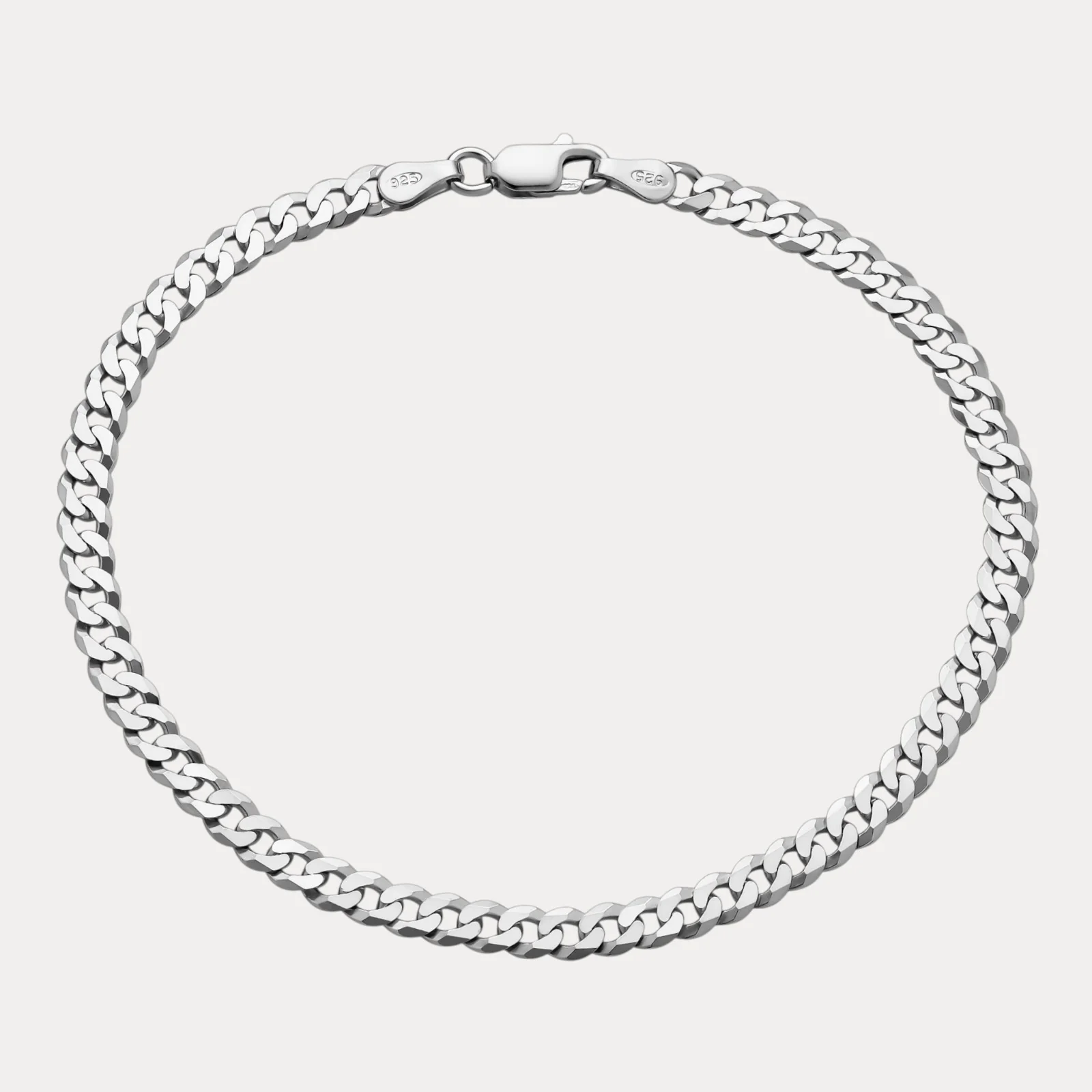 925 Sterling Silver 4mm Flat Curb Bracelet