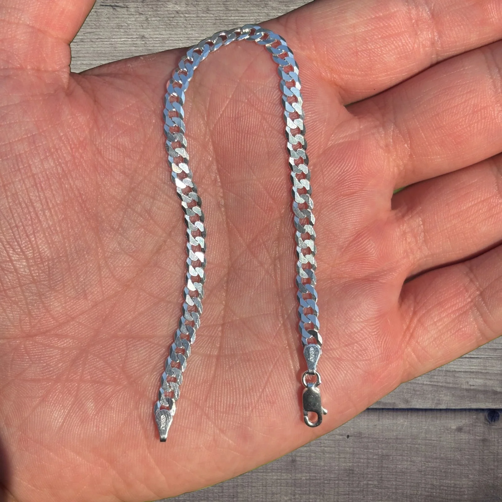 925 Sterling Silver 4mm Flat Curb Bracelet - Image 5