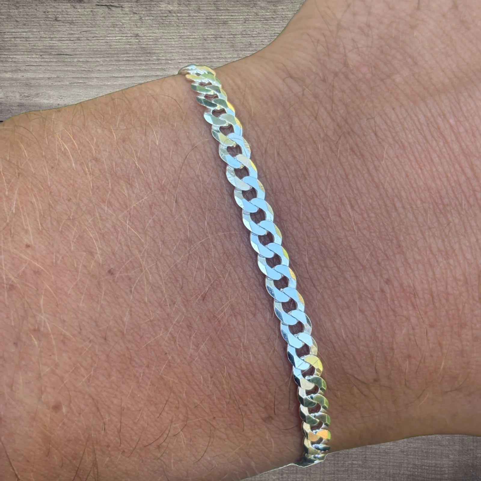 925 Sterling Silver 4mm Flat Curb Bracelet - Image 7