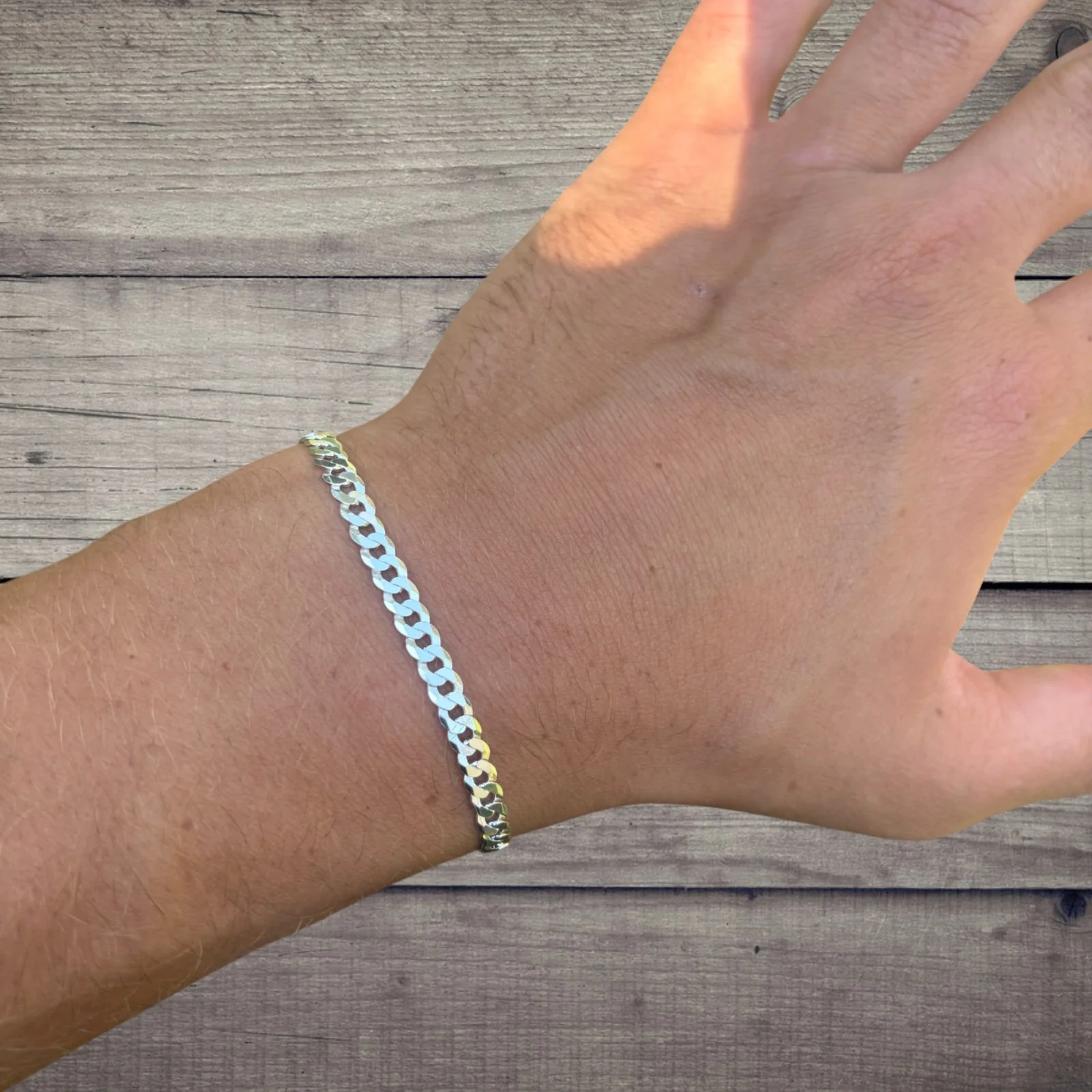 925 Sterling Silver 4mm Flat Curb Bracelet - Image 9