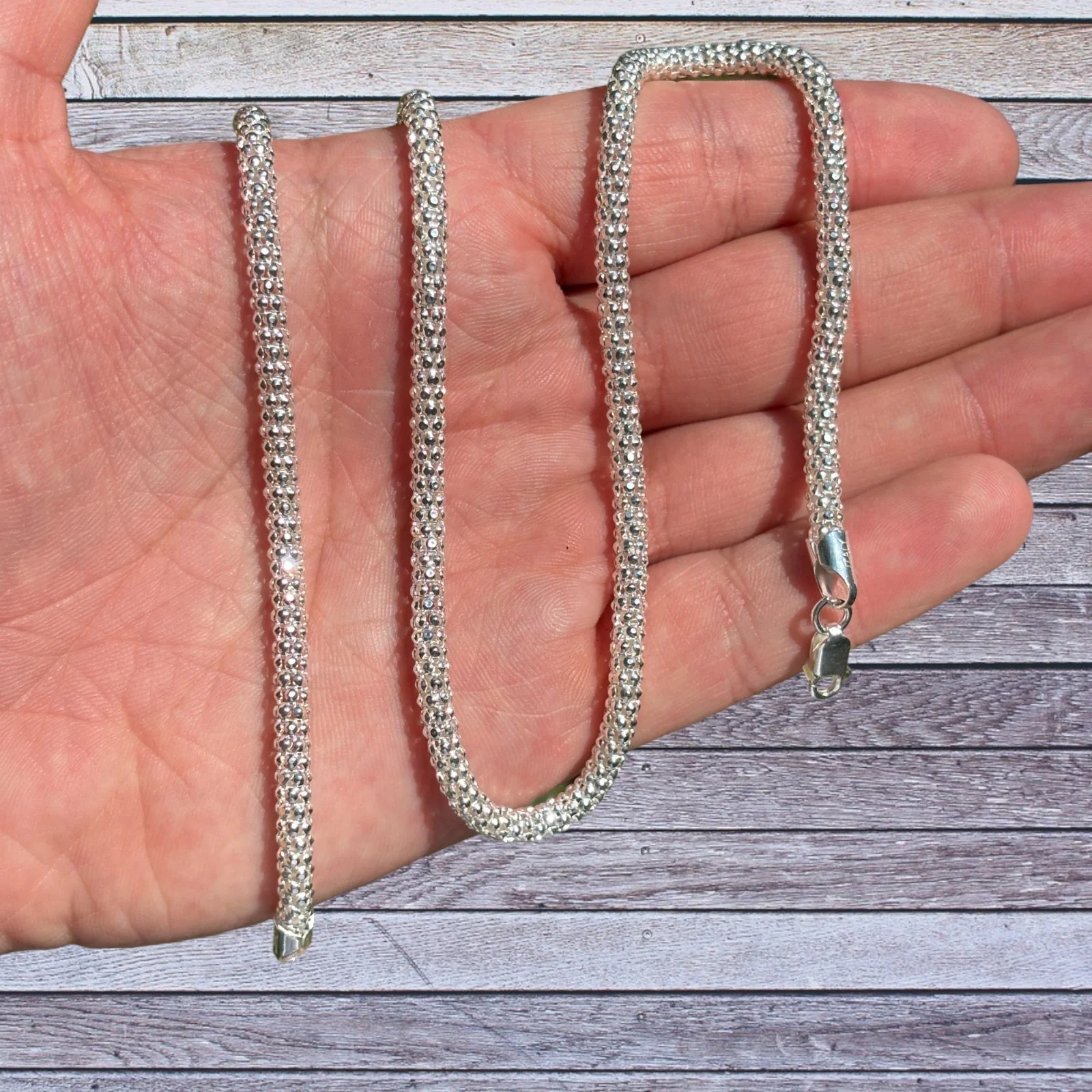 925 Sterling Silver 4mm Popcorn Ice Link Chain Necklace - Image 5