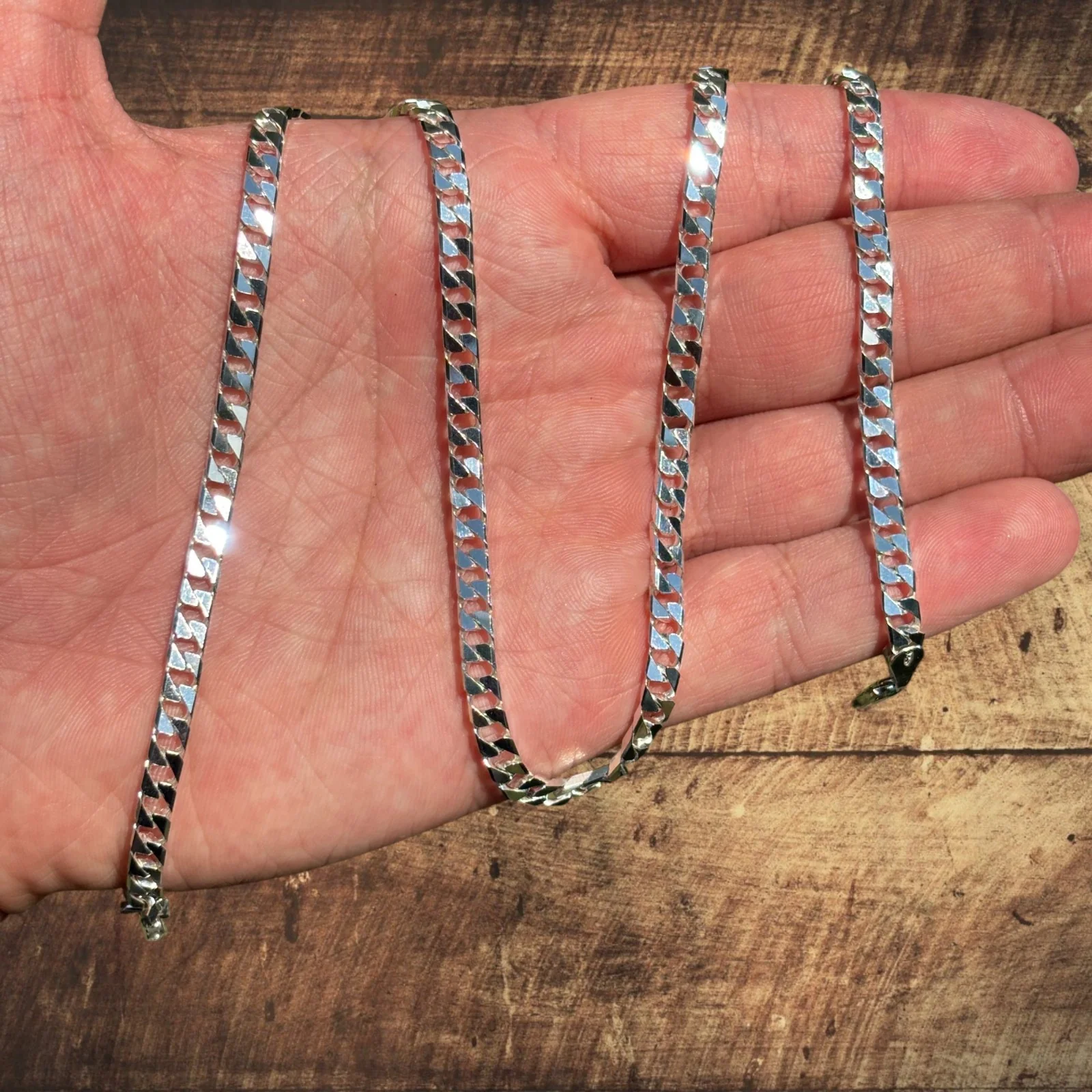 925 Sterling Silver 4mm Square Curb Chain Necklace - Image 3