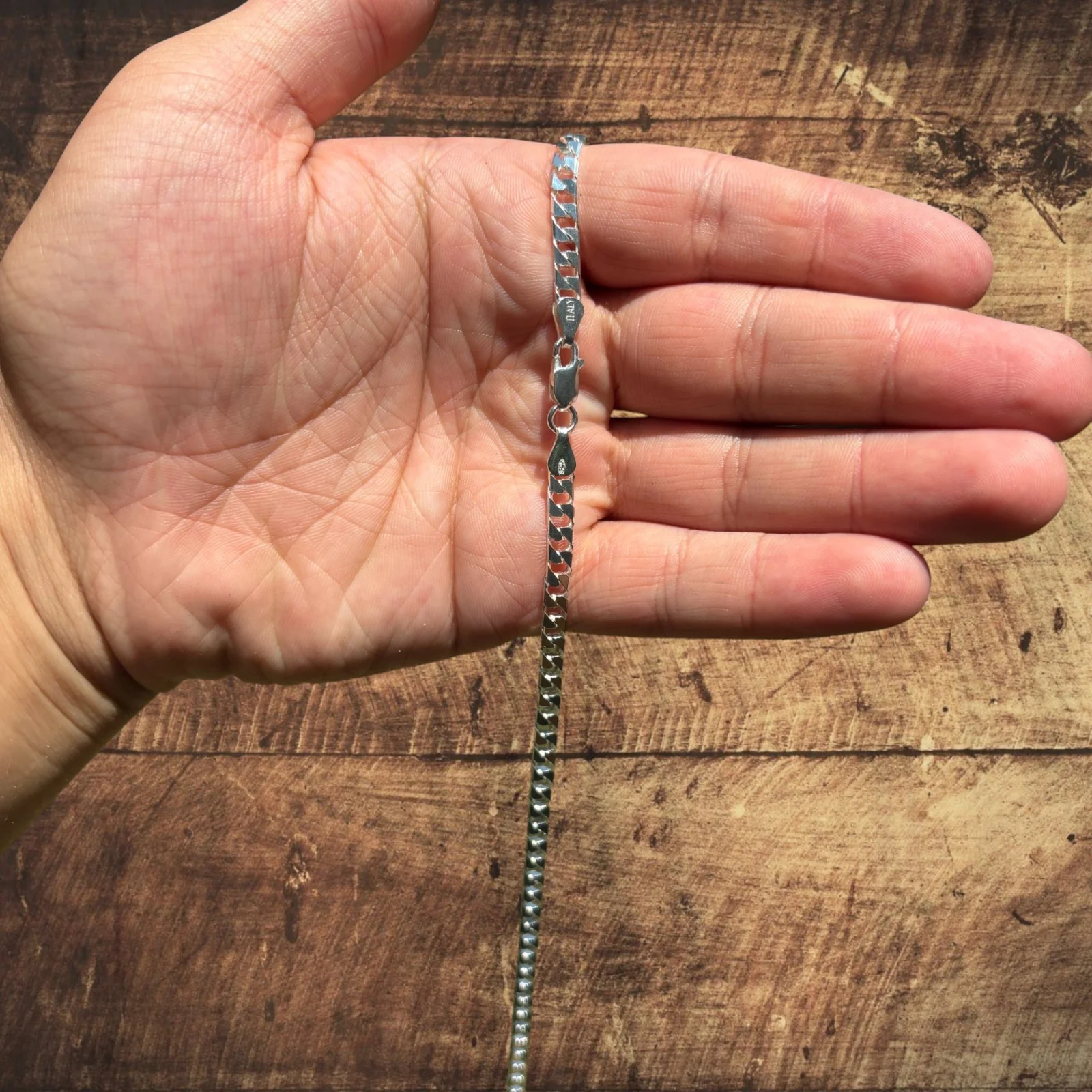 925 Sterling Silver 4mm Square Curb Chain Necklace - Image 5