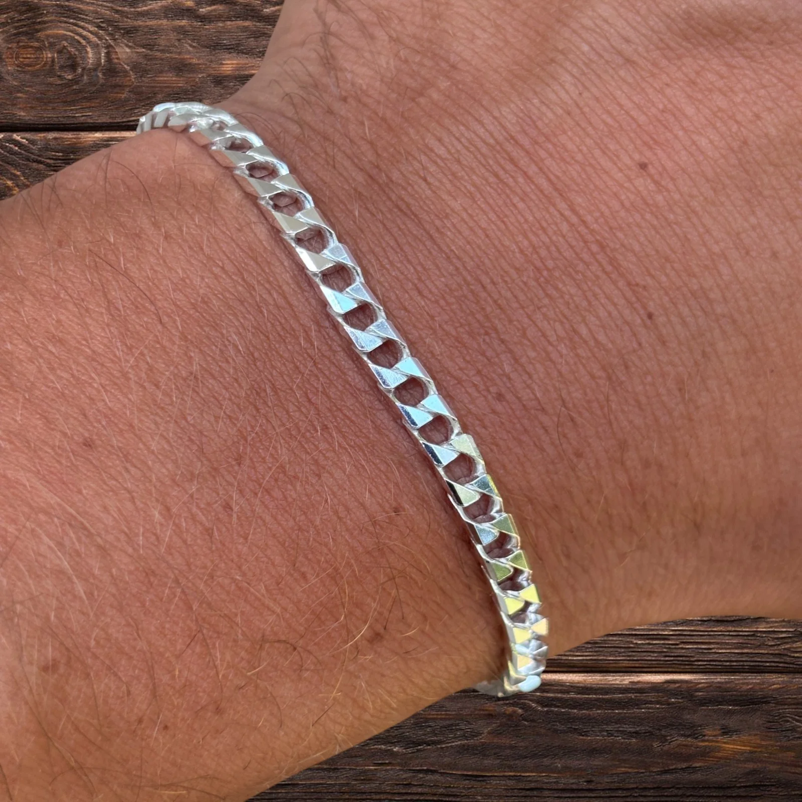 925 Sterling Silver 4mm Square Curb Bracelet - Image 10