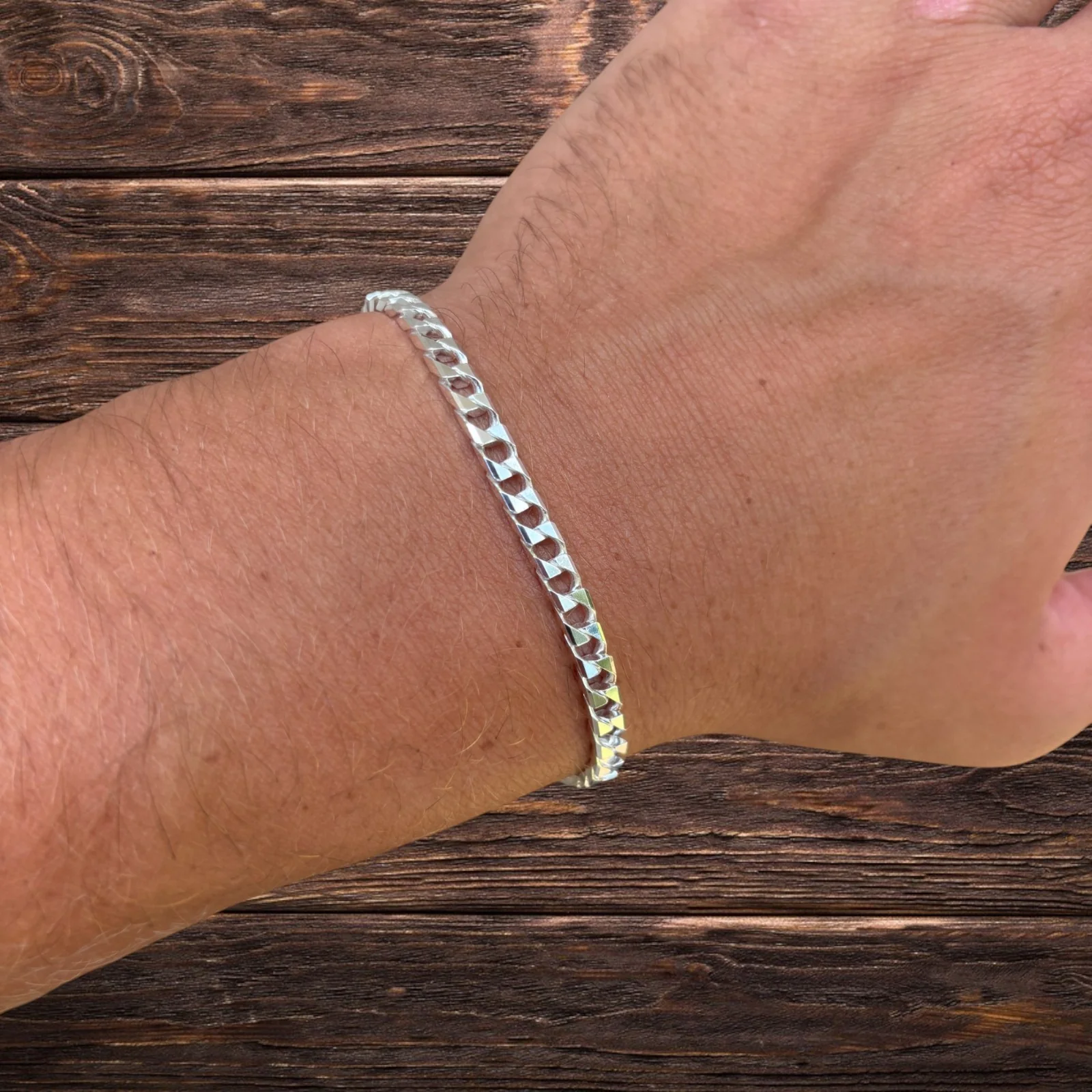 925 Sterling Silver 4mm Square Curb Bracelet - Image 12