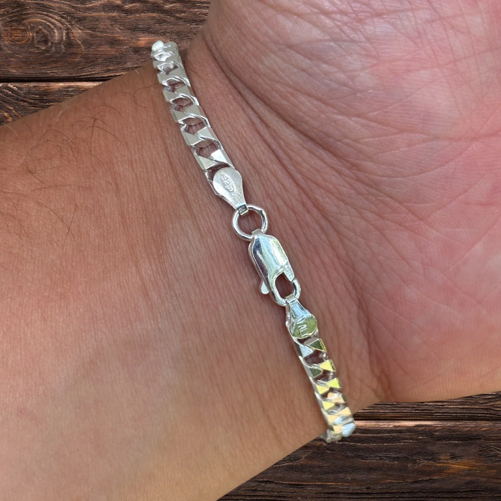 925 Sterling Silver 4mm Square Curb Bracelet - Image 14