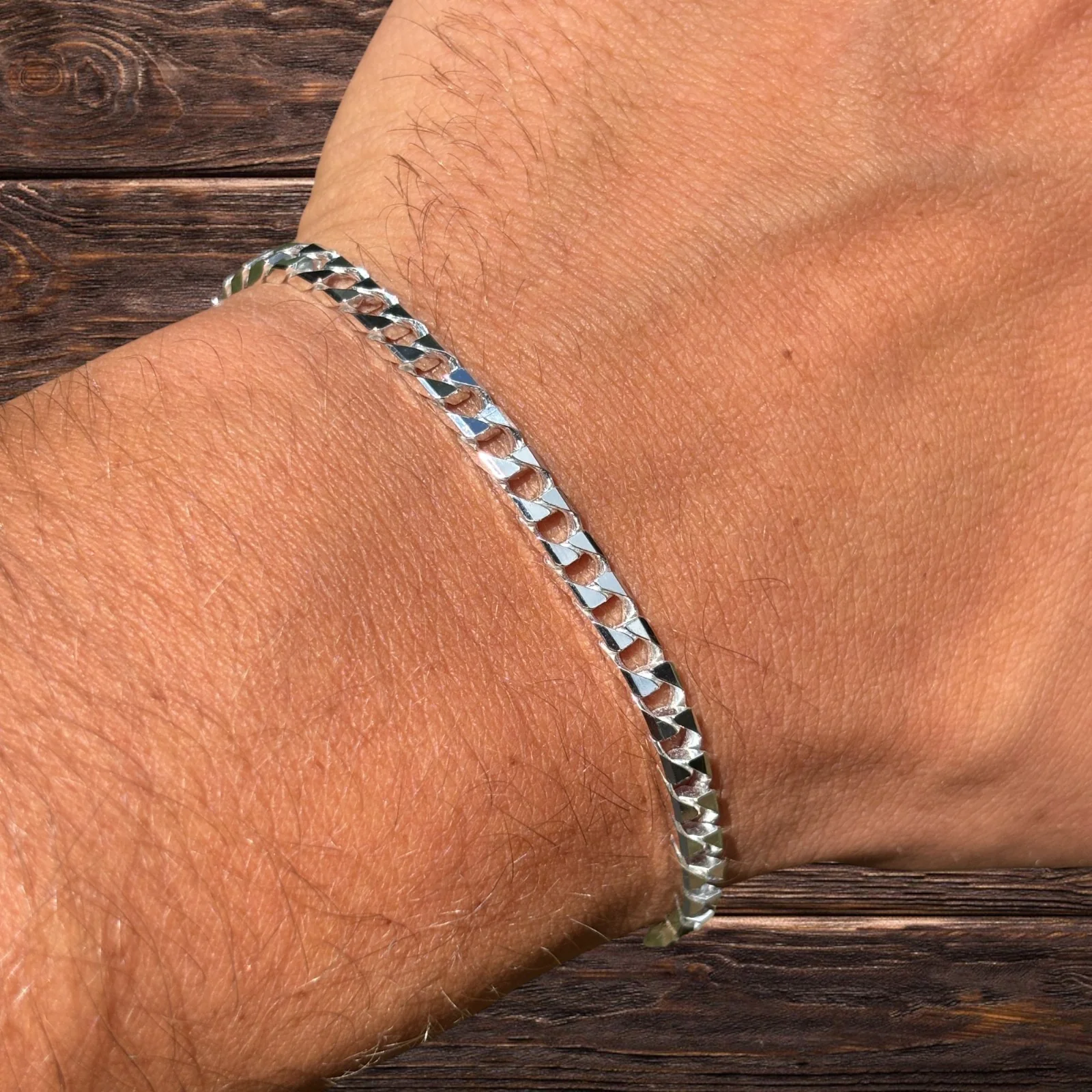 925 Sterling Silver 4mm Square Curb Bracelet - Image 4
