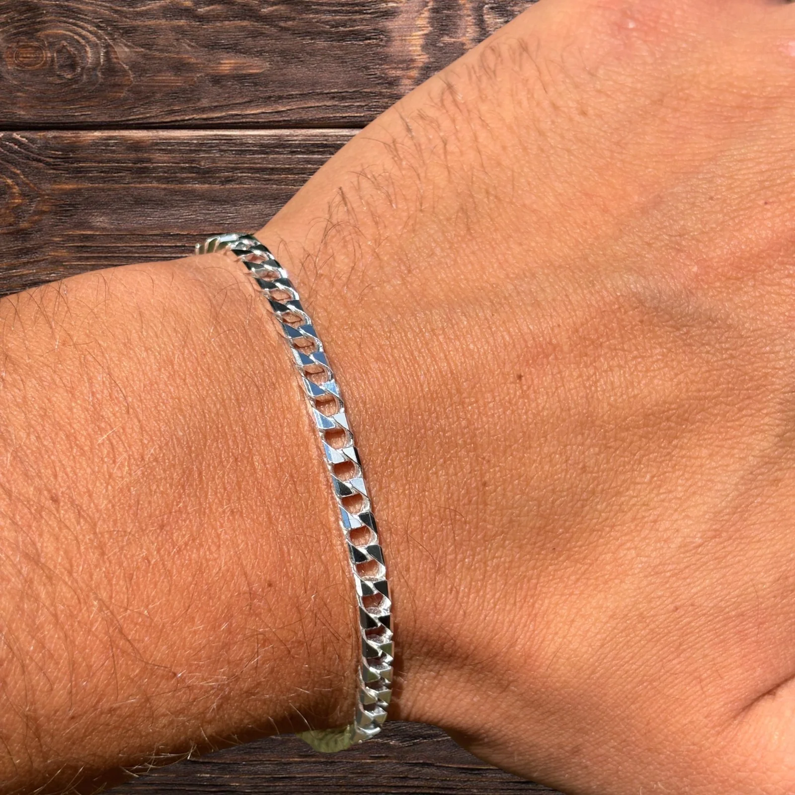 925 Sterling Silver 4mm Square Curb Bracelet - Image 5