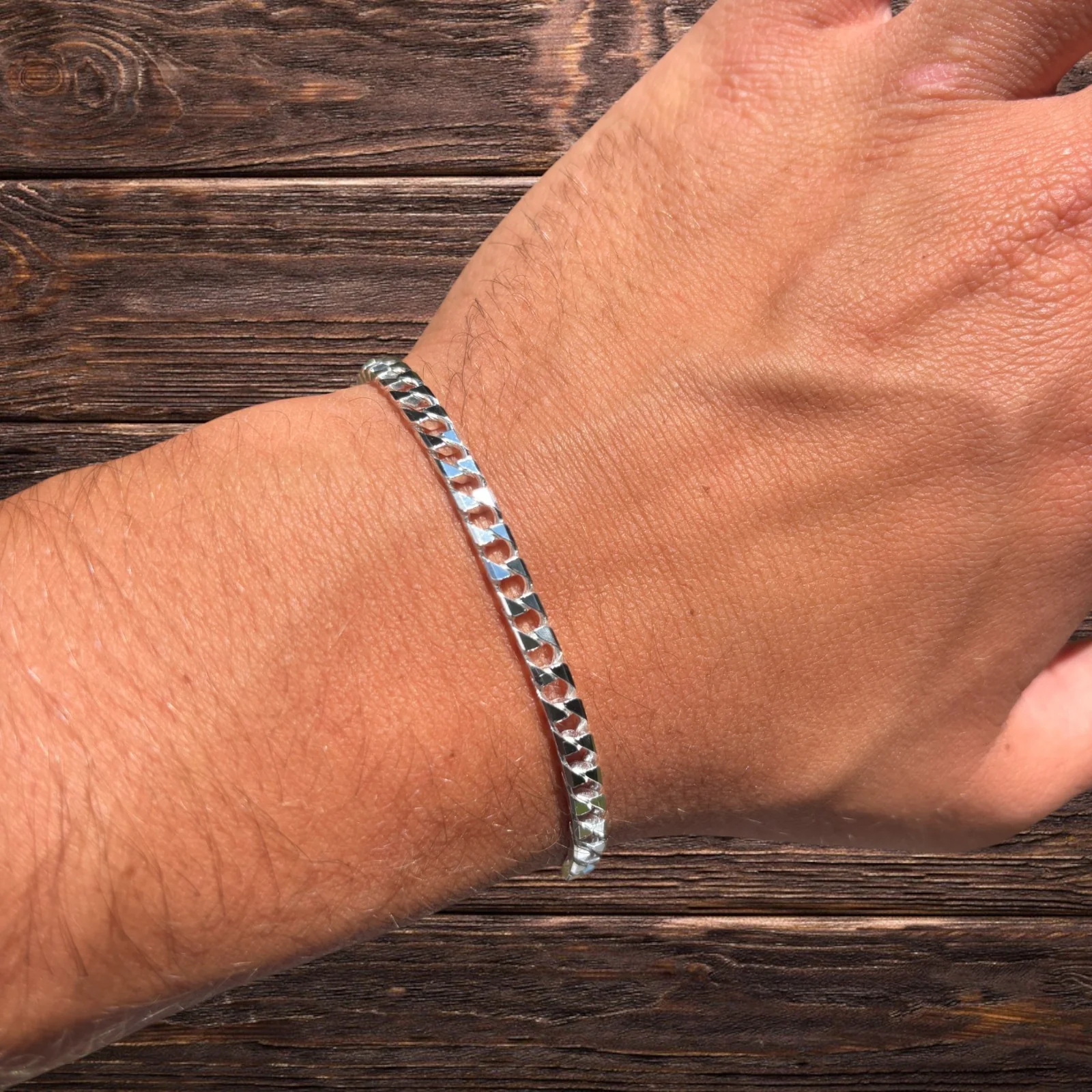 925 Sterling Silver 4mm Square Curb Bracelet - Image 7