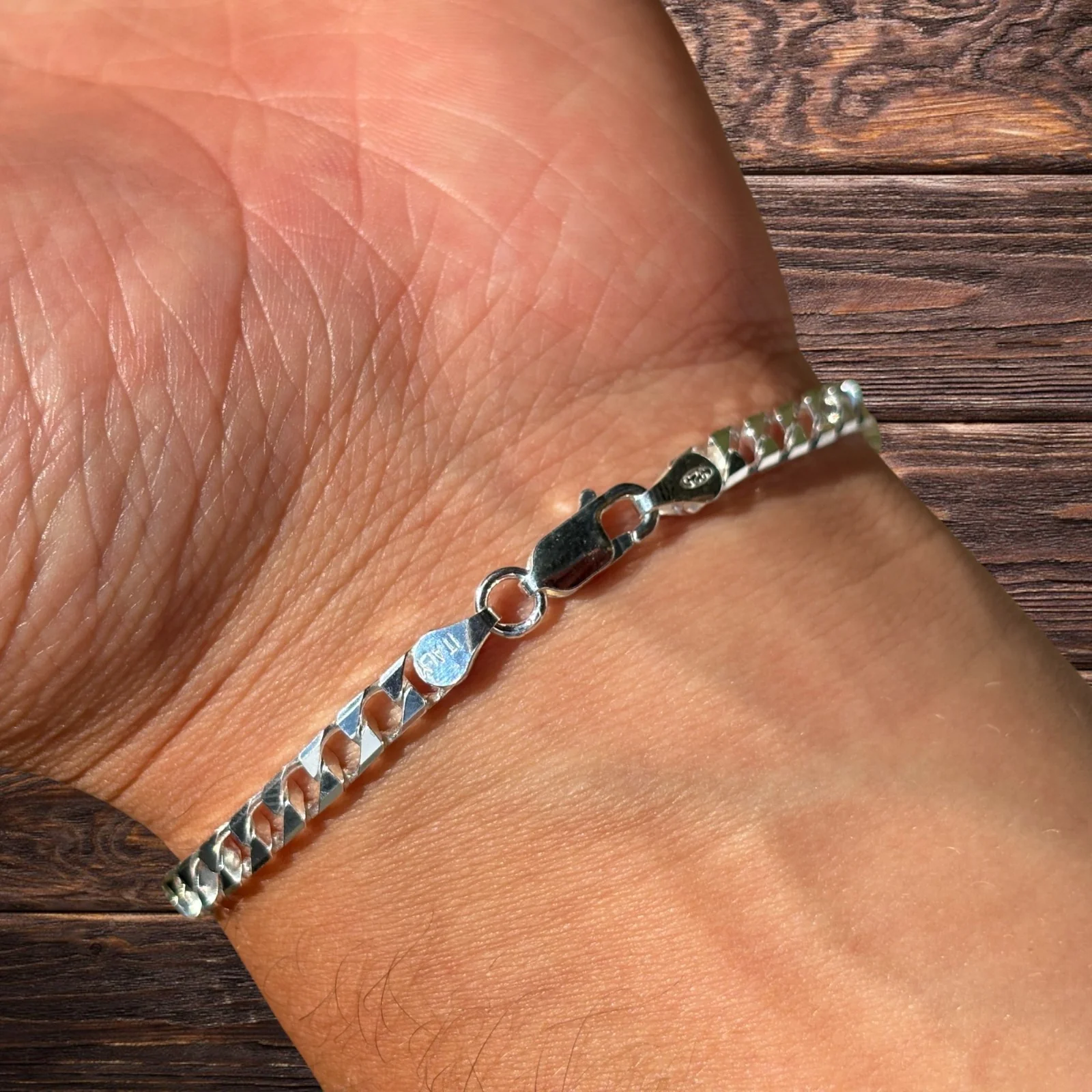 925 Sterling Silver 4mm Square Curb Bracelet - Image 8