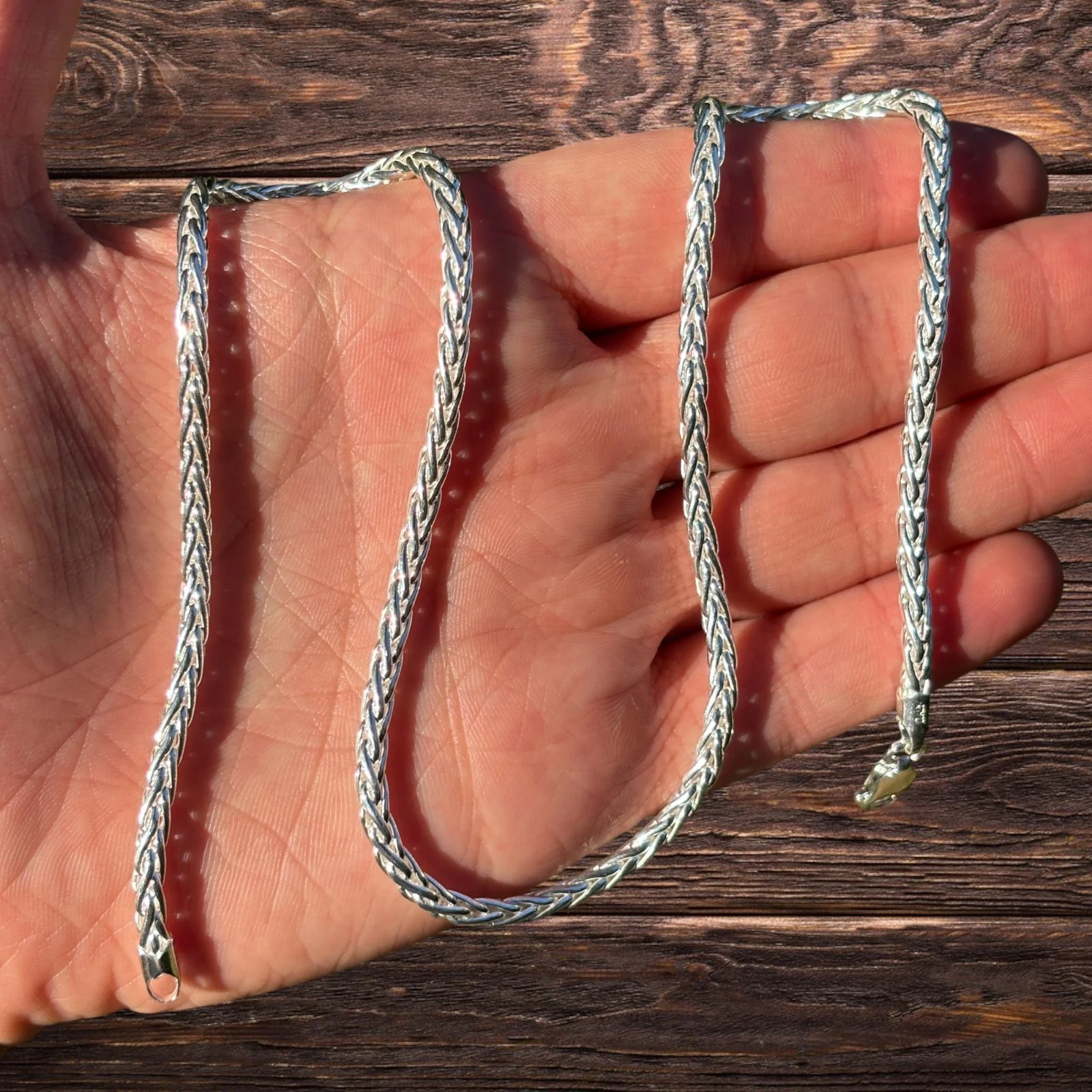 925 Sterling Silver 4mm Wheat Chain Necklace - Image 5