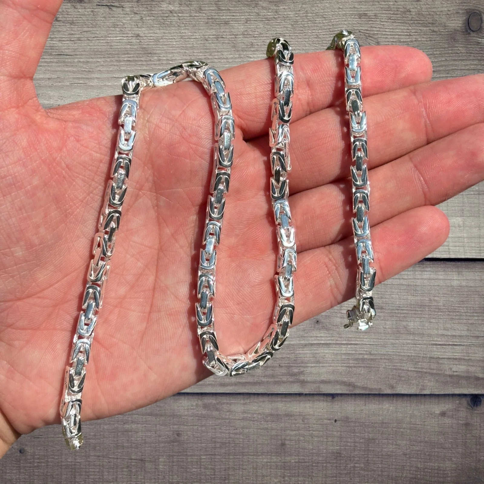 925 Sterling Silver 5mm Byzantine W. Box Clasp Chain Necklace - Image 4