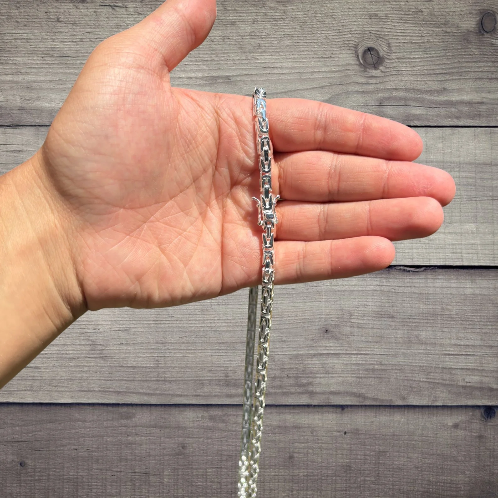 925 Sterling Silver 5mm Byzantine W. Box Clasp Chain Necklace - Image 6