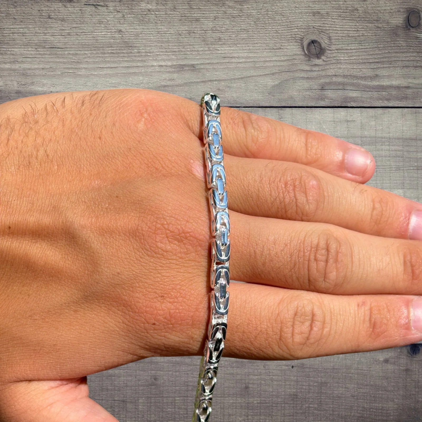 925 Sterling Silver 5mm Byzantine W. Box Clasp Chain Necklace - Image 7
