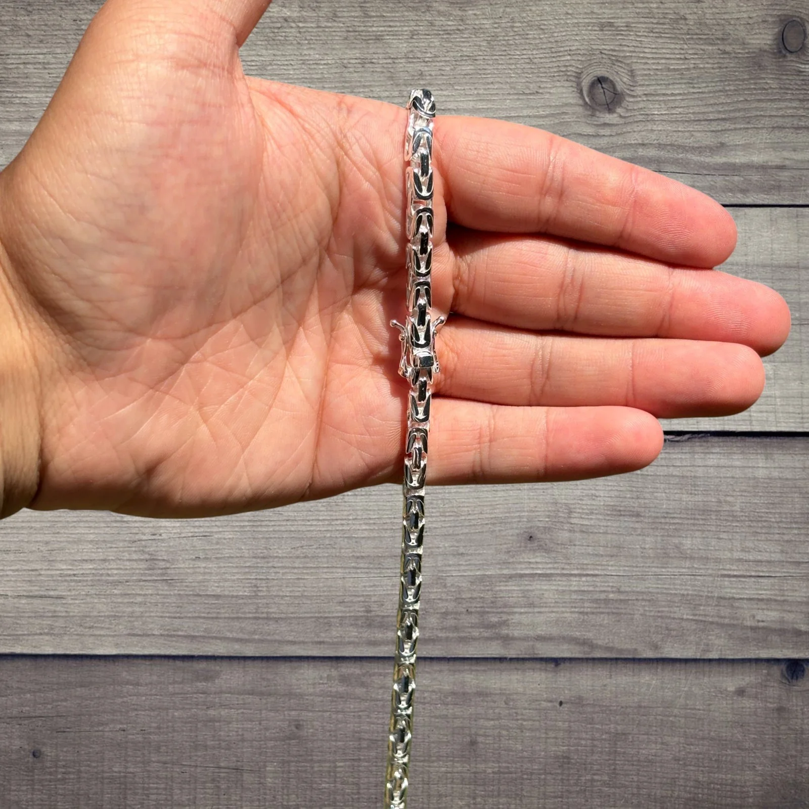 925 Sterling Silver 5mm Byzantine W. Box Clasp Chain Necklace - Image 8
