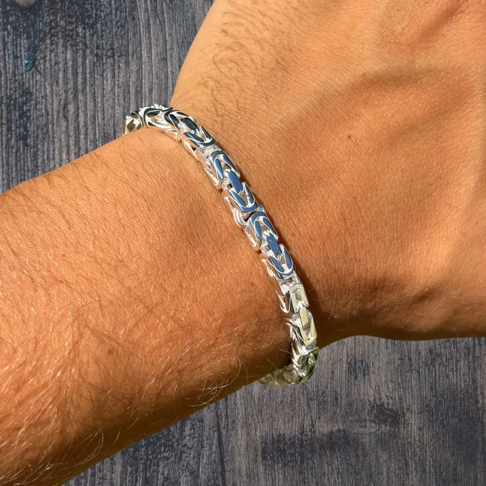 925 Sterling Silver 5mm Byzantine W. Box Clasp Bracelet - Image 3