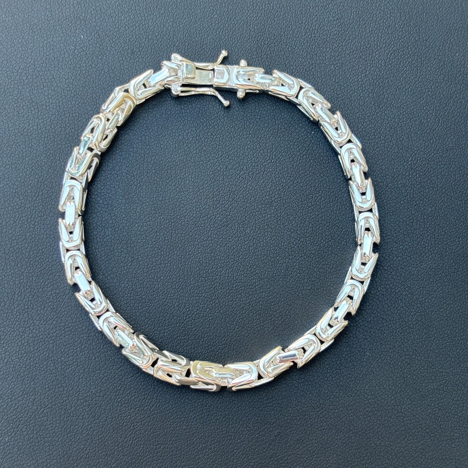 925 Sterling Silver 5mm Byzantine W. Box Clasp Bracelet - Image 9