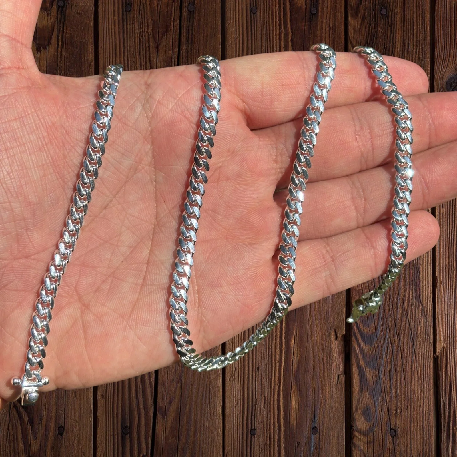 925 Sterling Silver 5mm Miami Cuban W. Box Clasp Chain Necklace - Image 6