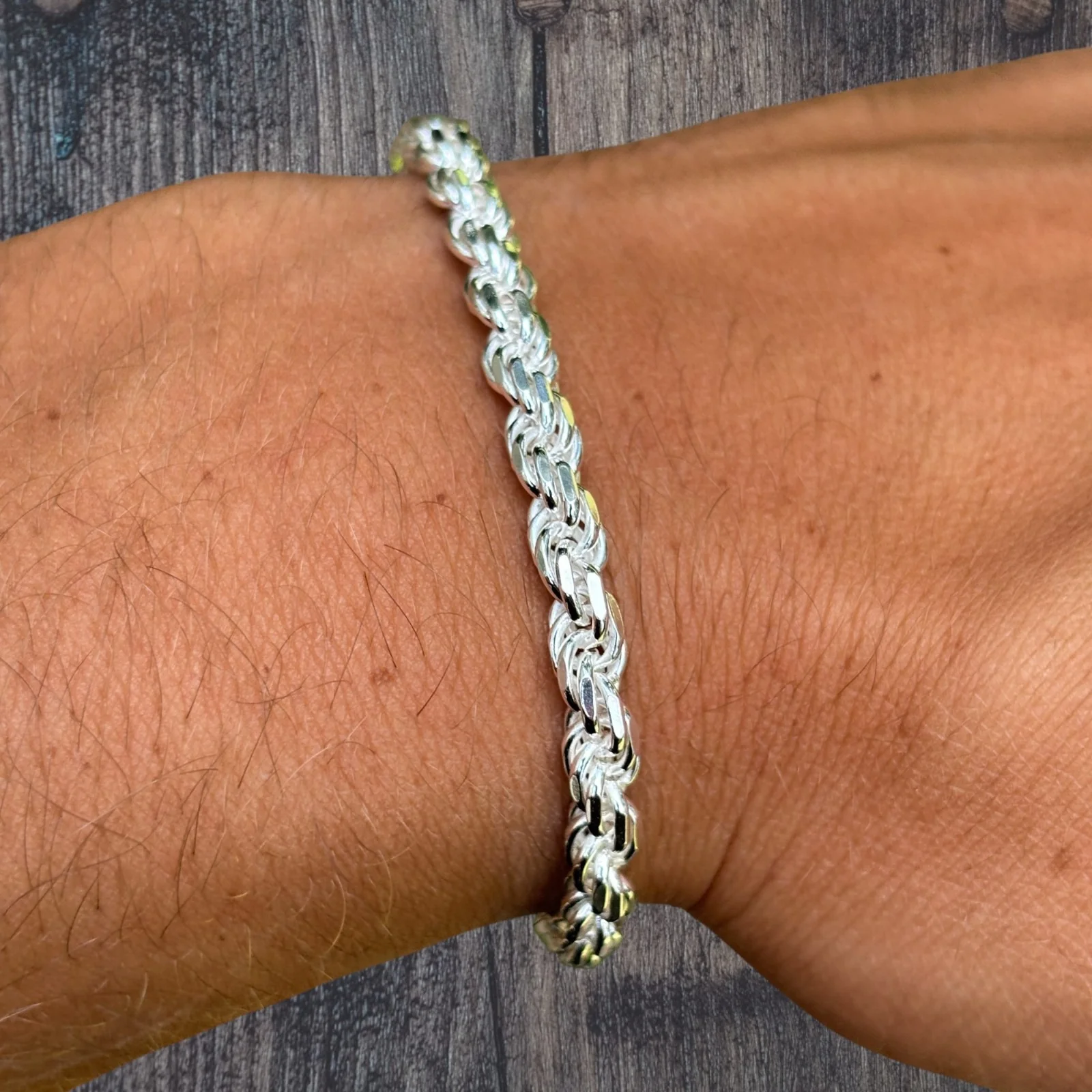 925 Sterling Silver 5mm Diamond Cut Rope Bracelet - Image 11