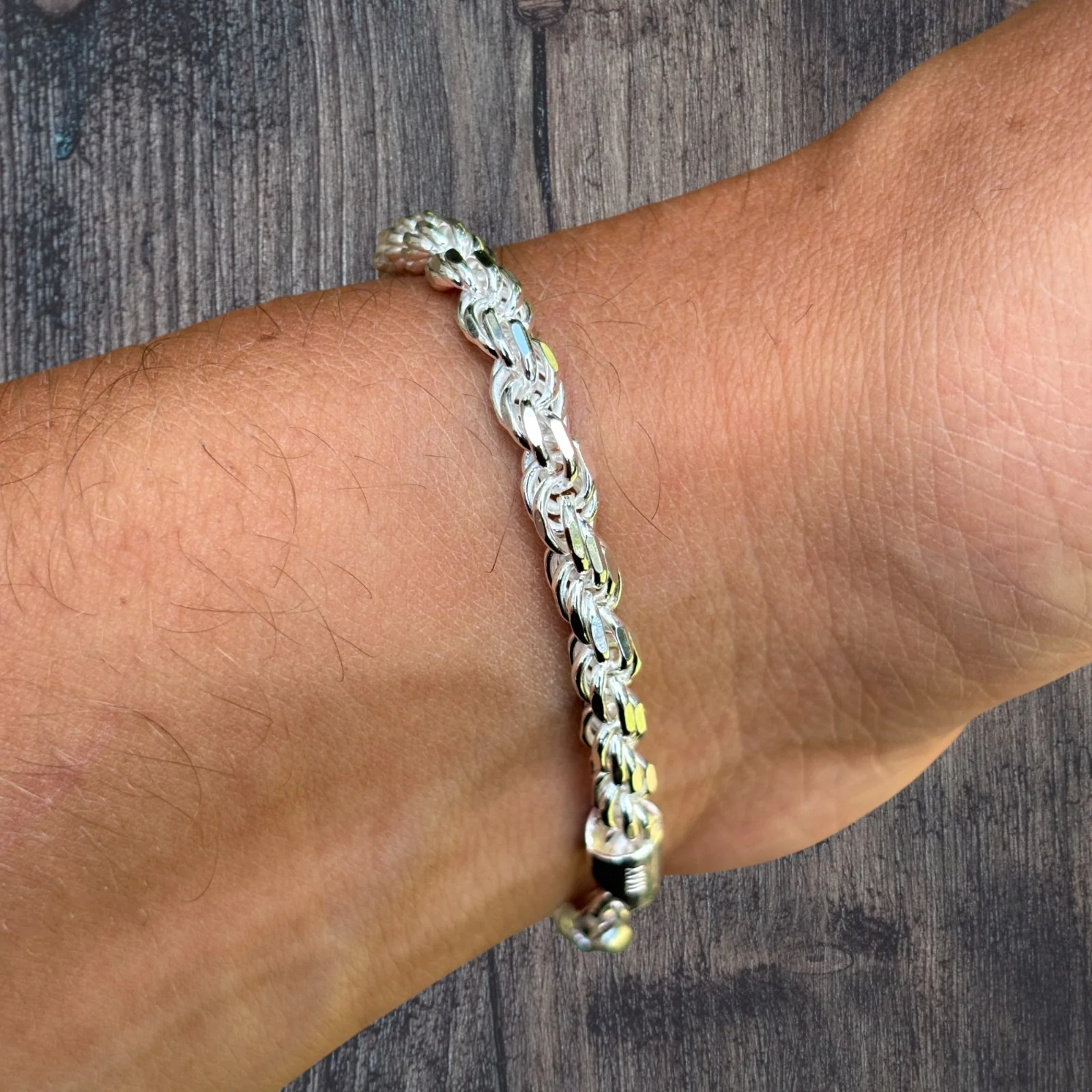 925 Sterling Silver 5mm Diamond Cut Rope Bracelet - Image 12