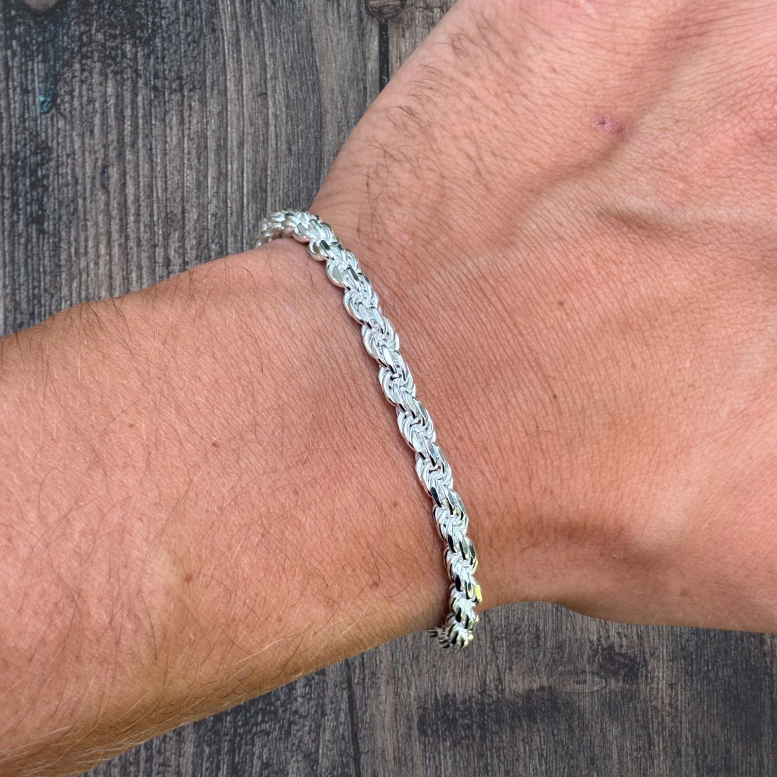 925 Sterling Silver 5mm Diamond Cut Rope Bracelet - Image 13