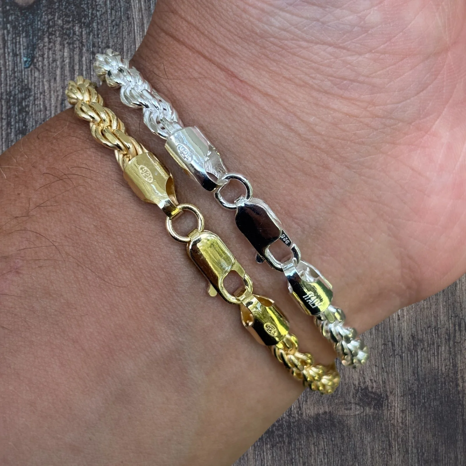 925 Sterling Silver 5mm Diamond Cut Rope Bracelet - Image 17