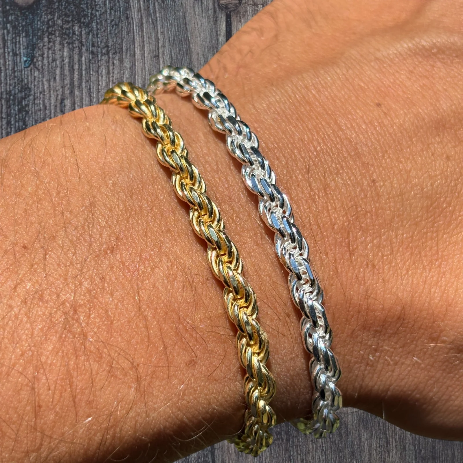 925 Sterling Silver 5mm Diamond Cut Rope Bracelet - Image 3