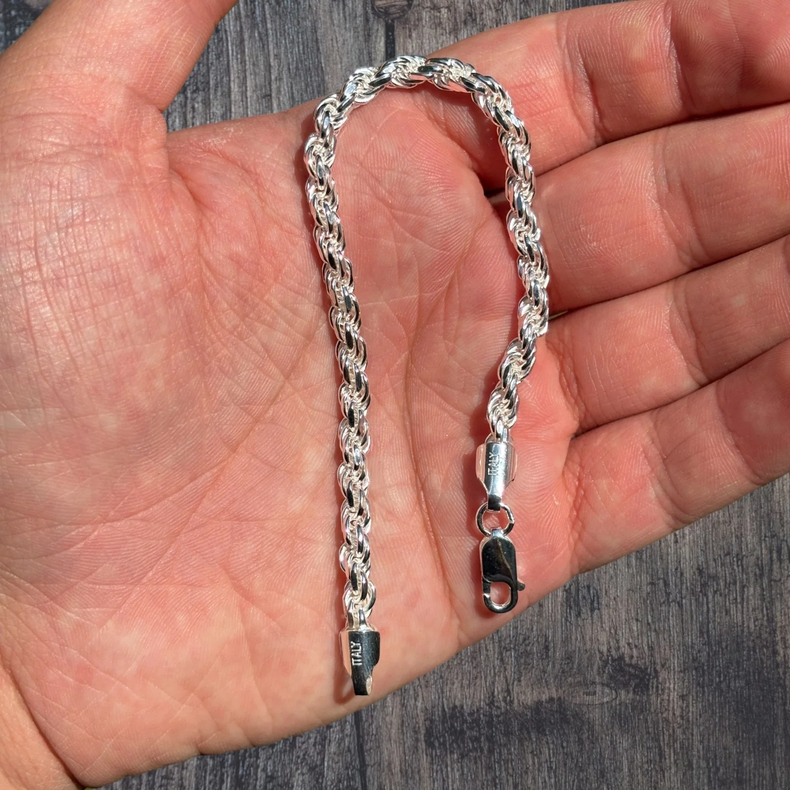 925 Sterling Silver 5mm Diamond Cut Rope Bracelet - Image 4