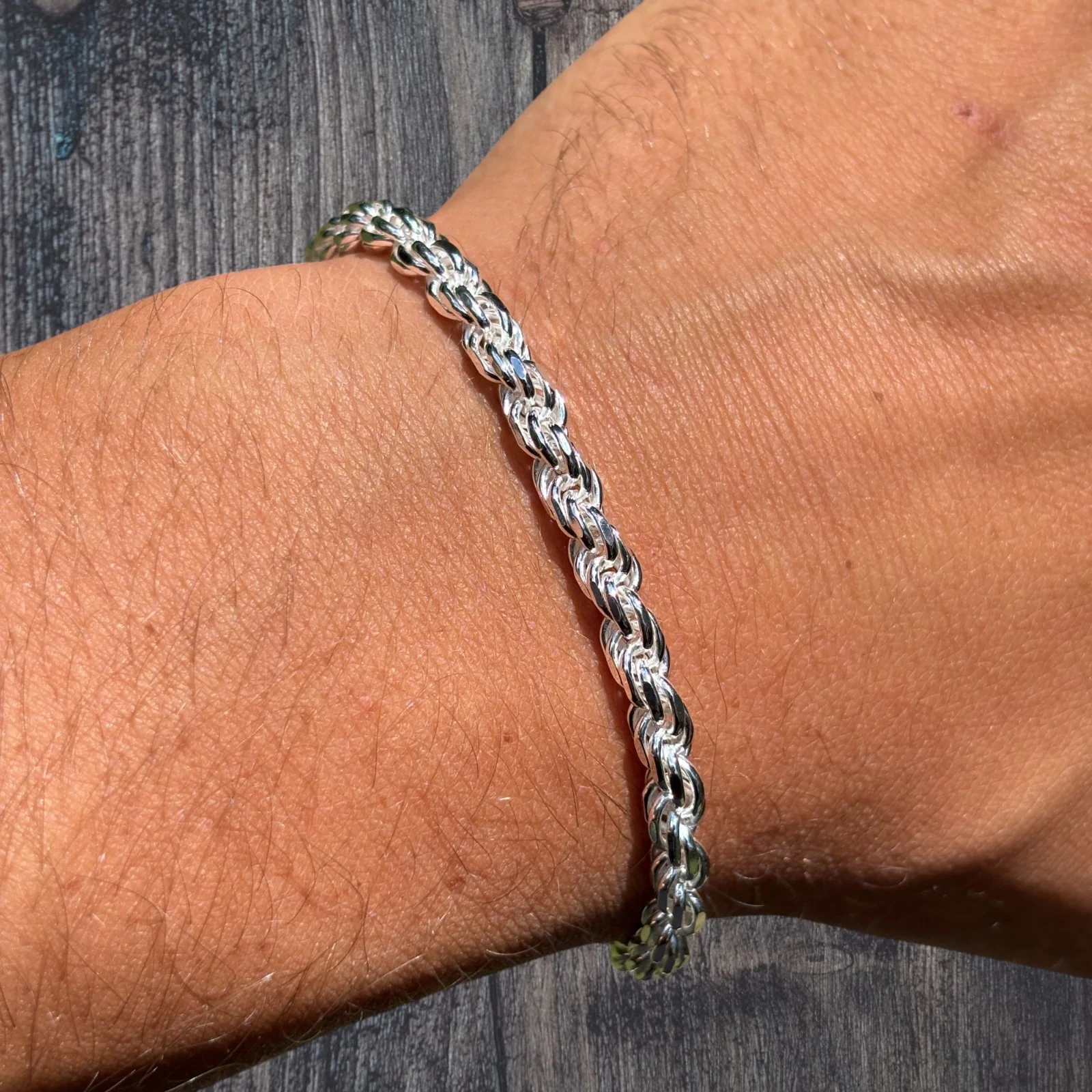 925 Sterling Silver 5mm Diamond Cut Rope Bracelet - Image 6