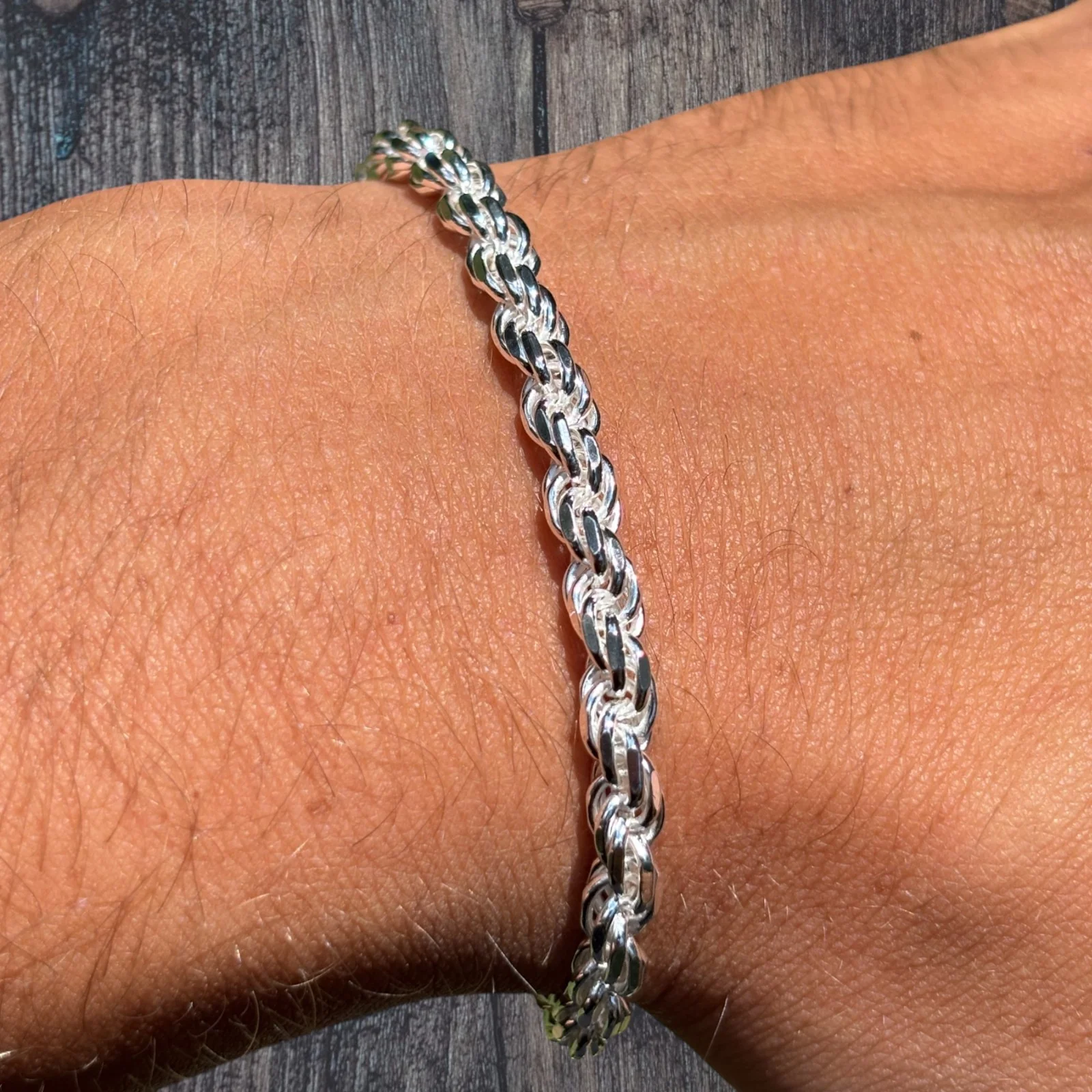 925 Sterling Silver 5mm Diamond Cut Rope Bracelet - Image 7
