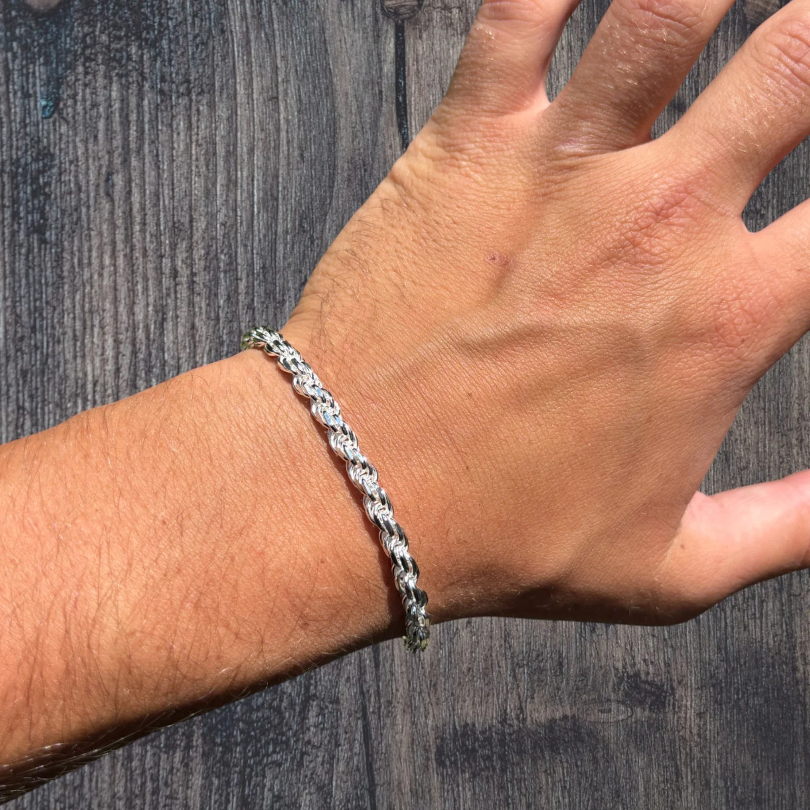925 Sterling Silver 5mm Diamond Cut Rope Bracelet - Image 8