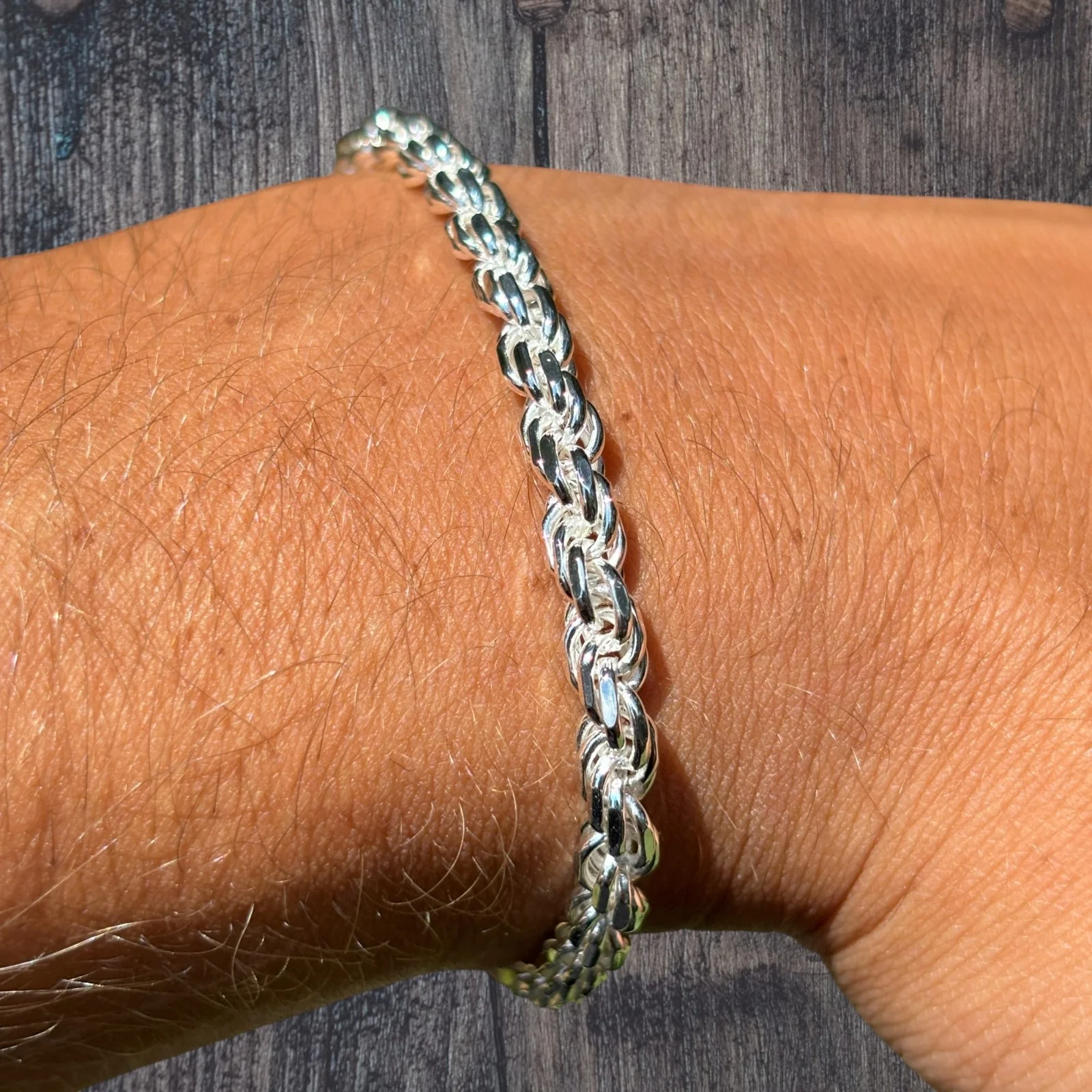 925 Sterling Silver 5mm Diamond Cut Rope Bracelet - Image 9