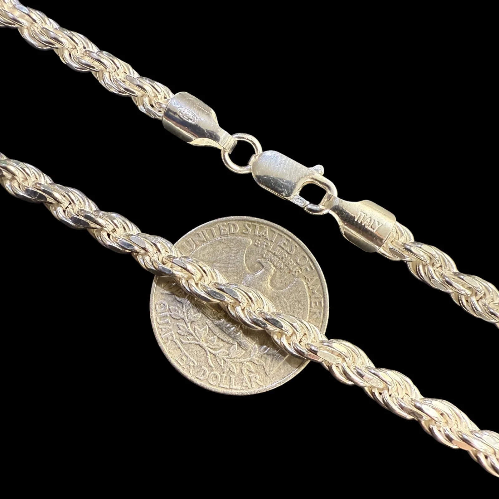 925 Sterling Silver 5mm Diamond Cut Rope Chain Necklace - Image 3