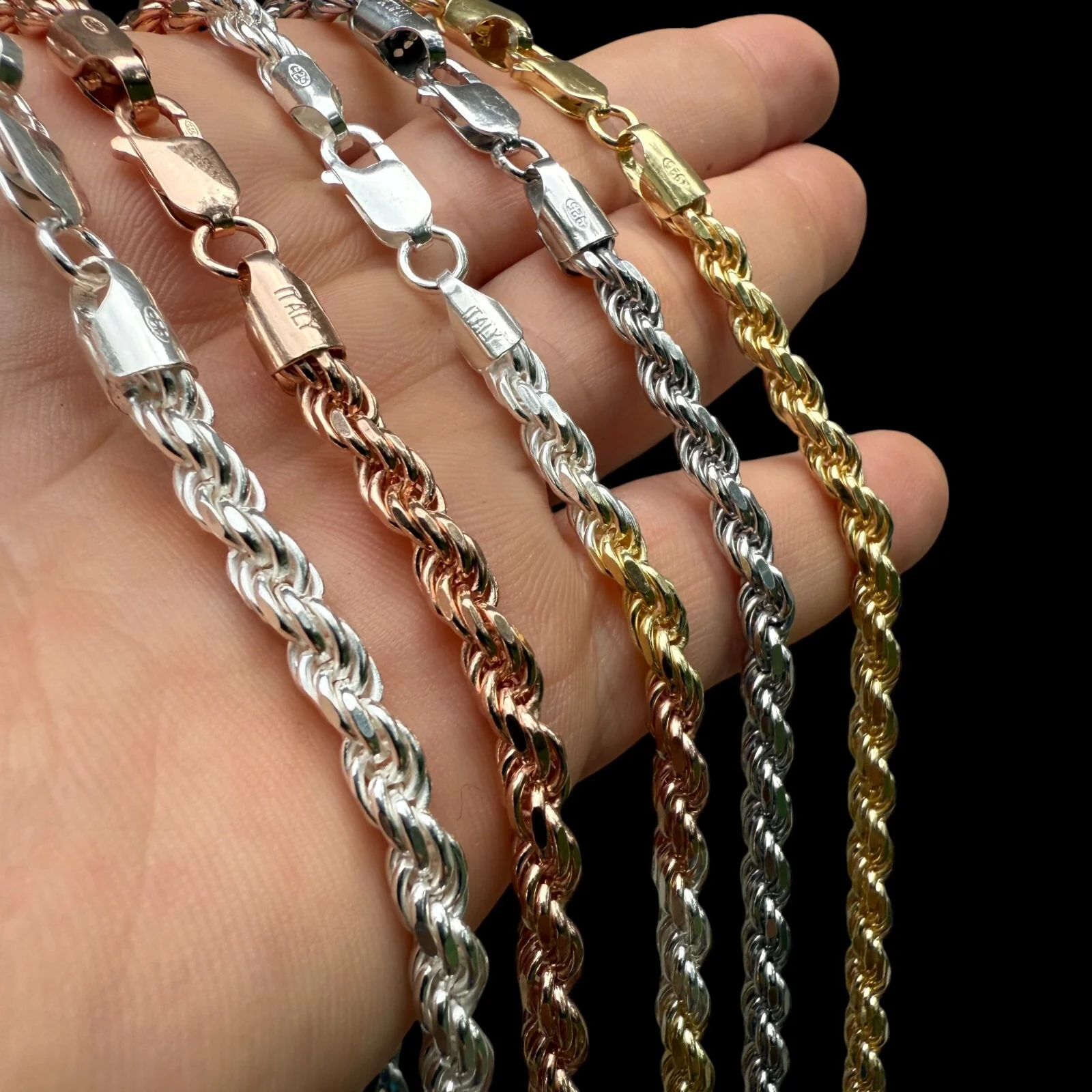 925 Sterling Silver 5mm Diamond Cut Rope Chain Necklace - Image 4