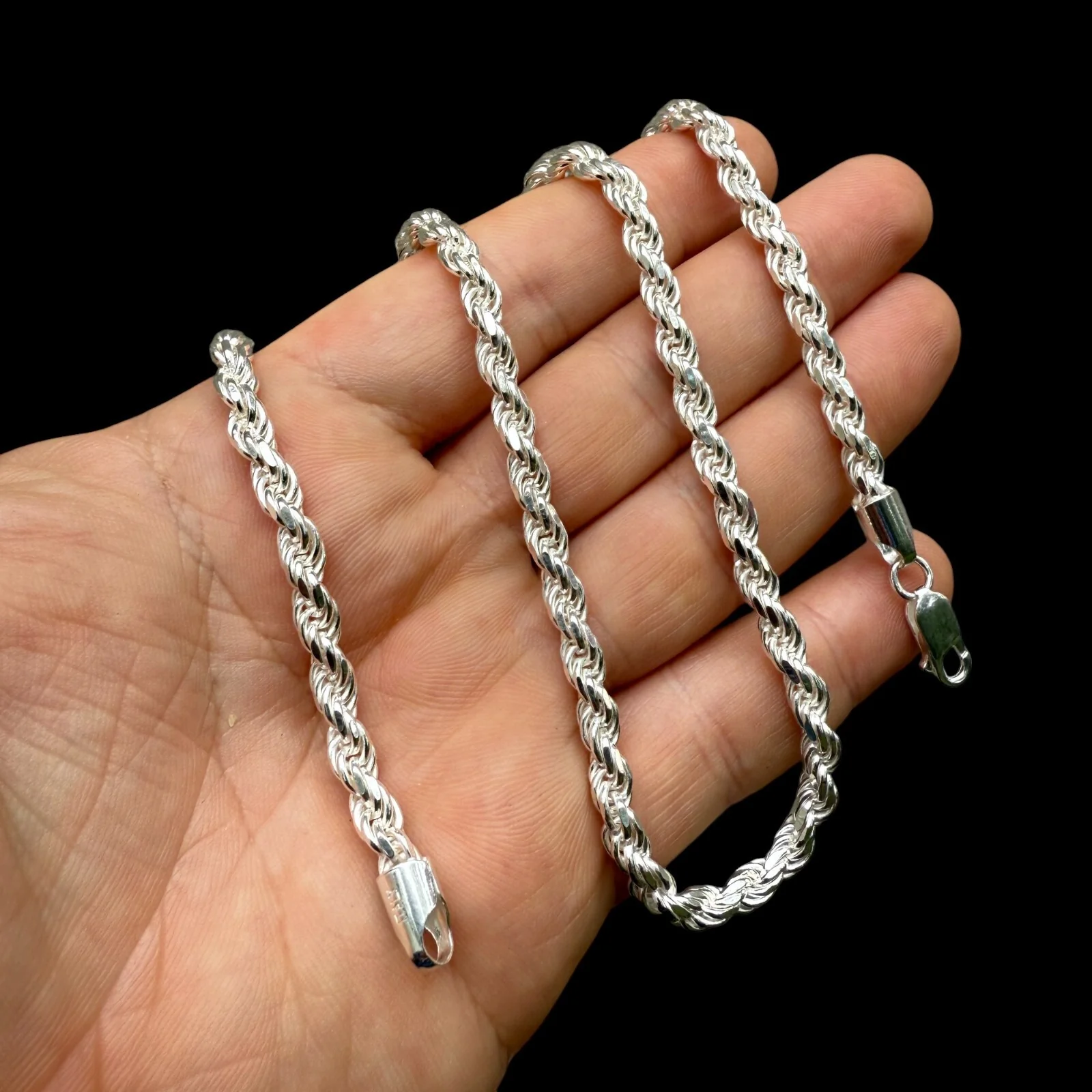 925 Sterling Silver 5mm Diamond Cut Rope Chain Necklace - Image 5