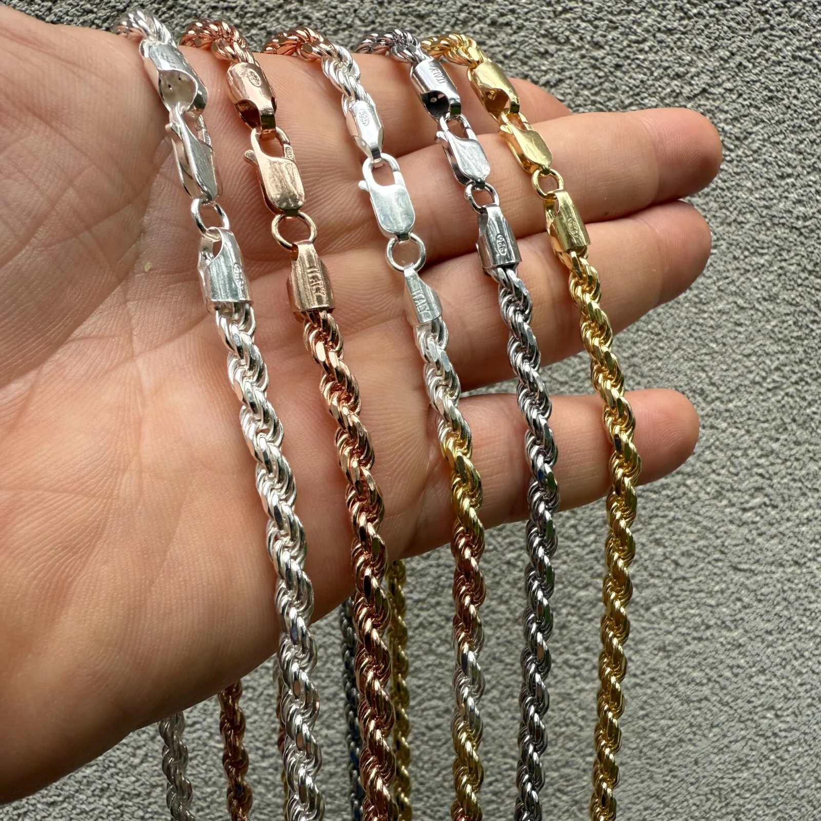 925 Sterling Silver 5mm Diamond Cut Rope Chain Necklace - Image 6