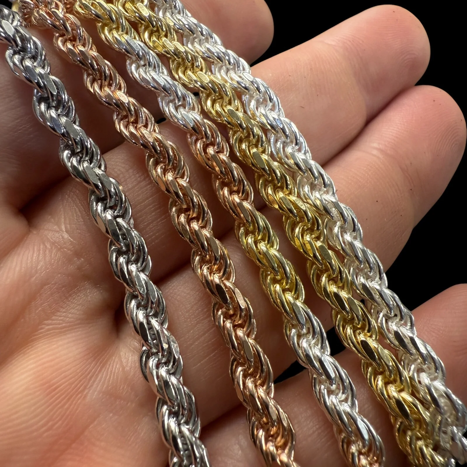925 Sterling Silver 5mm Diamond Cut Rope Chain Necklace - Image 7