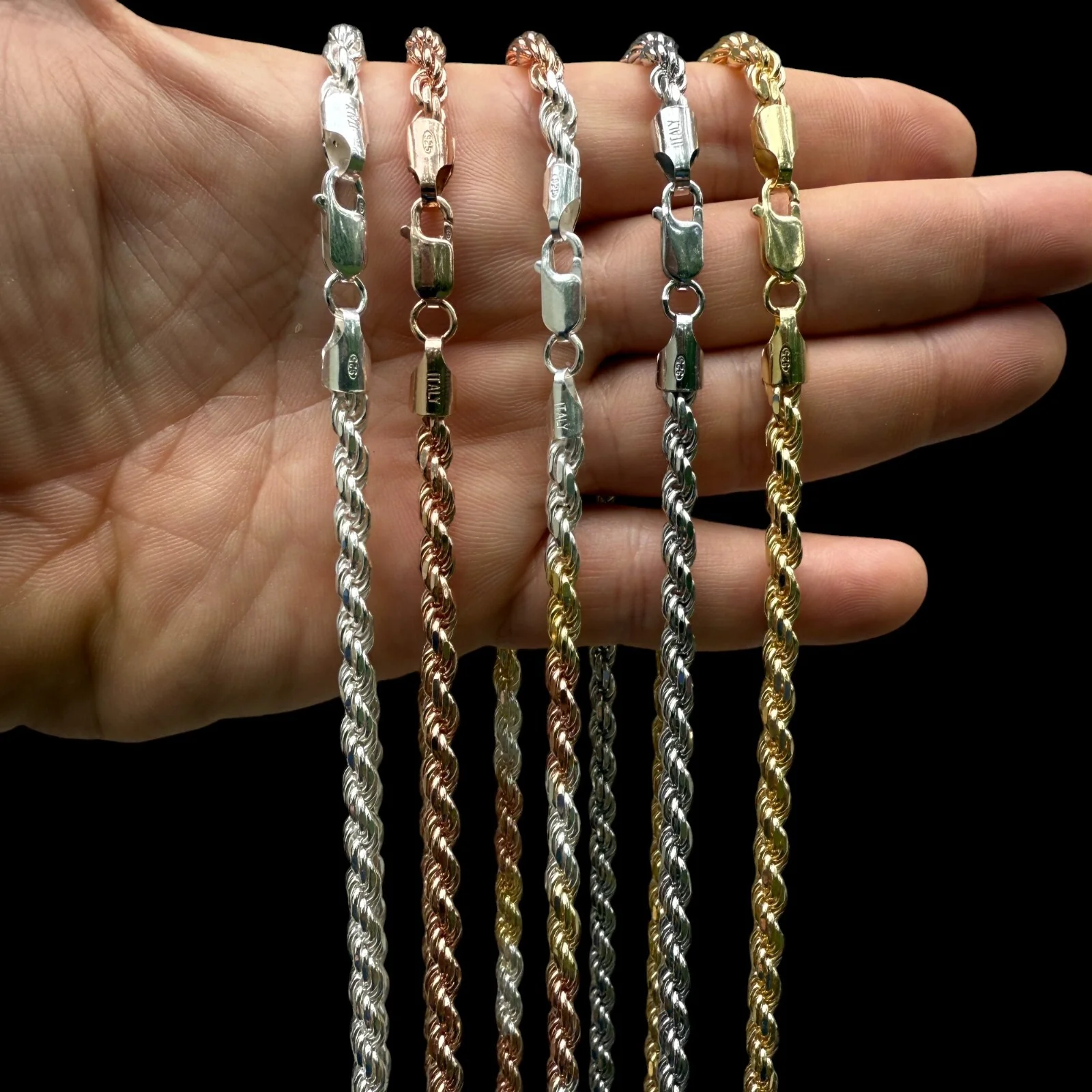 925 Sterling Silver 5mm Diamond Cut Rope Chain Necklace - Image 9