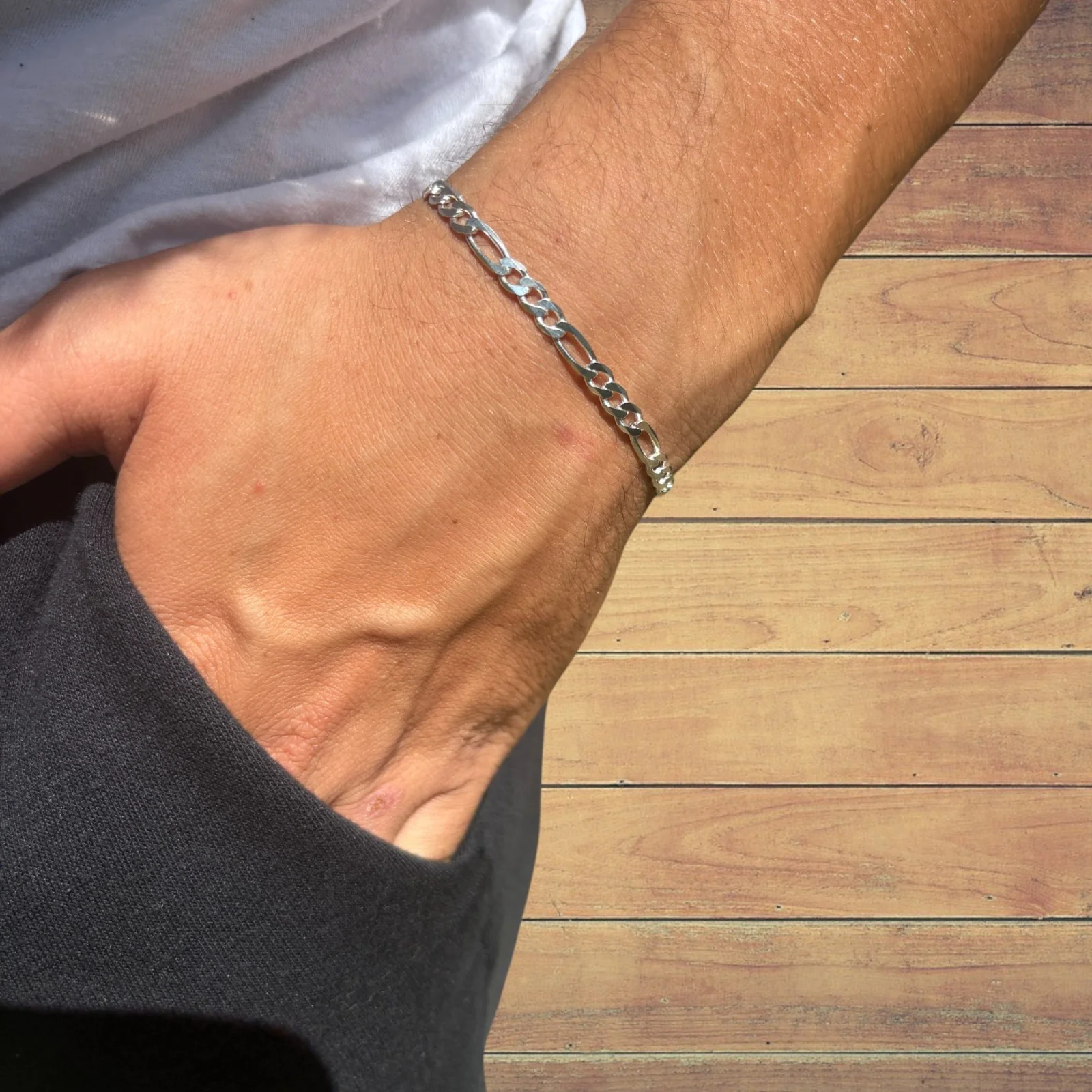 925 Sterling Silver 5mm Figaro Bracelet - Image 13