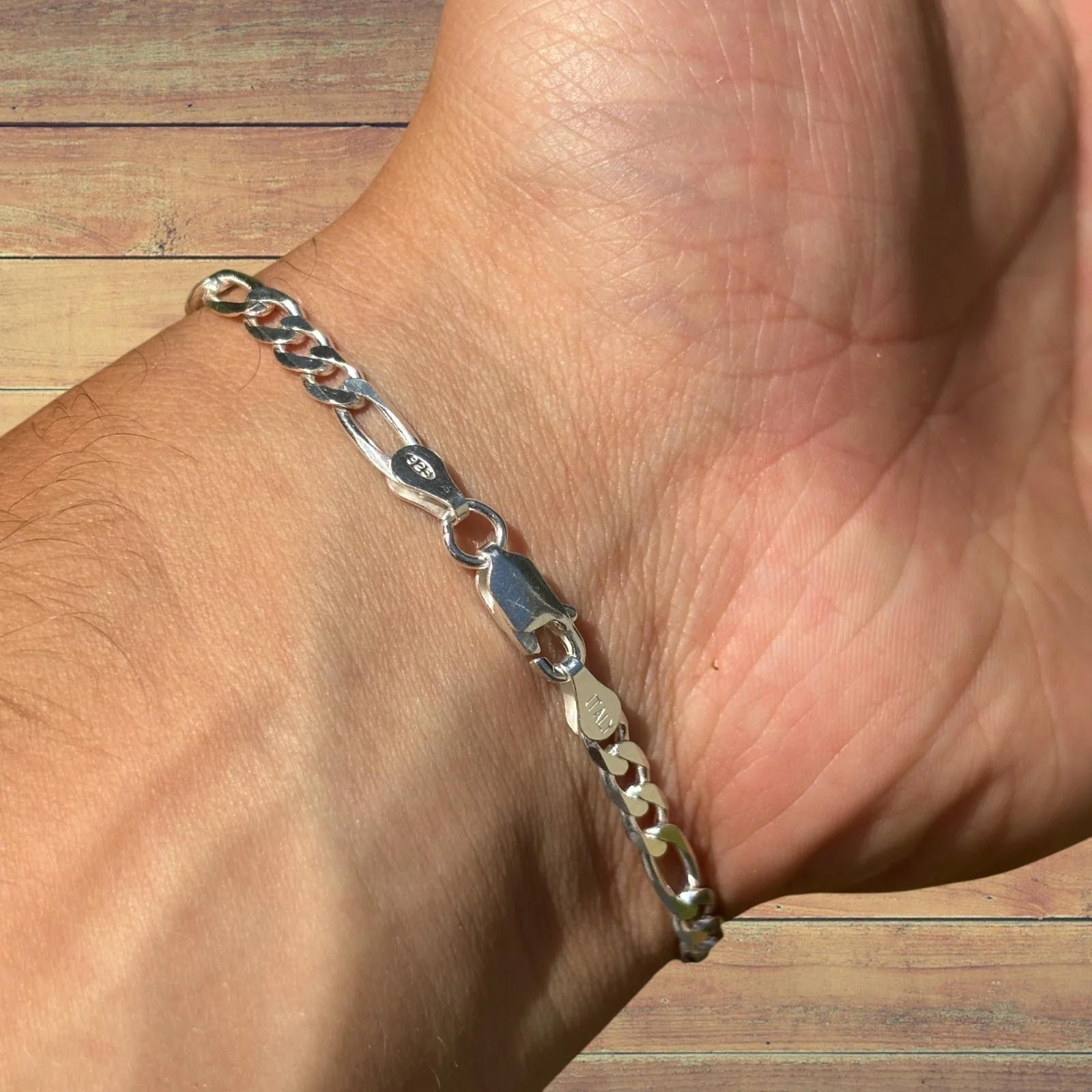 925 Sterling Silver 5mm Figaro Bracelet - Image 9