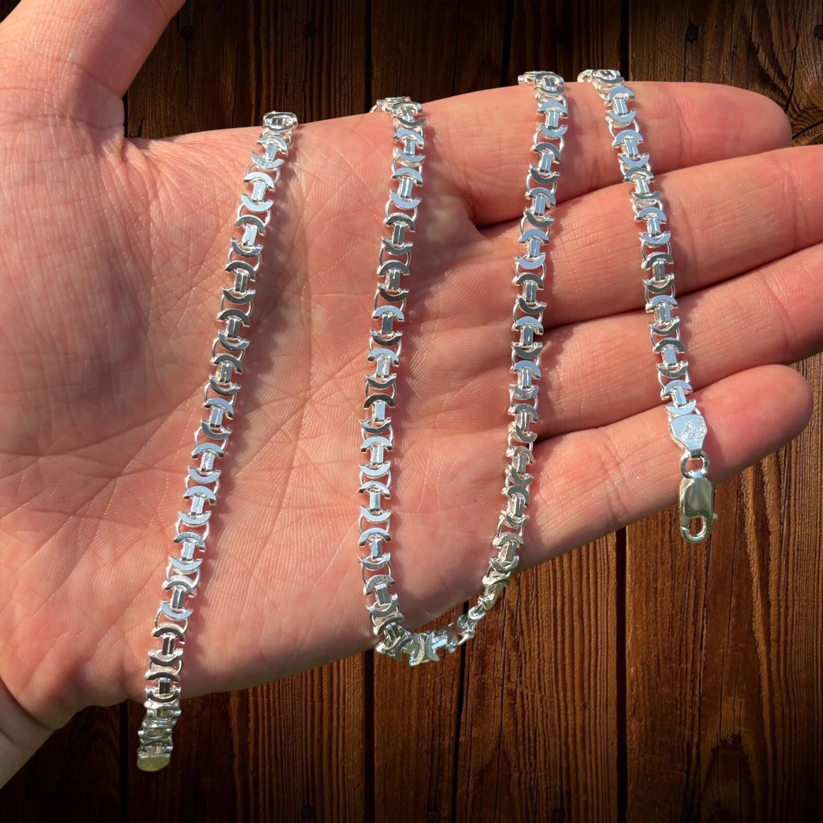 925 Sterling Silver 5mm Flat Byzantine Chain Necklace - Image 3