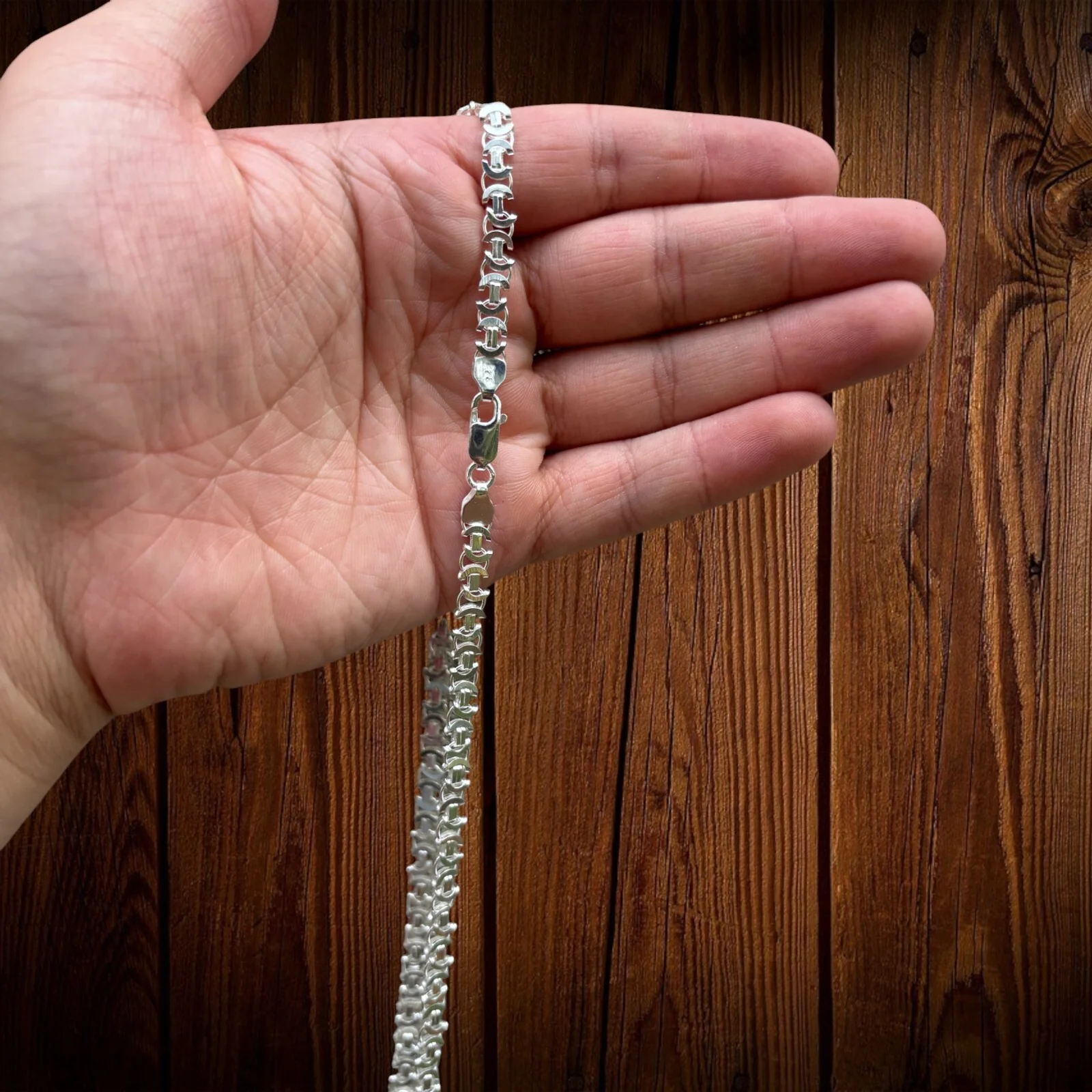 925 Sterling Silver 5mm Flat Byzantine Chain Necklace - Image 4