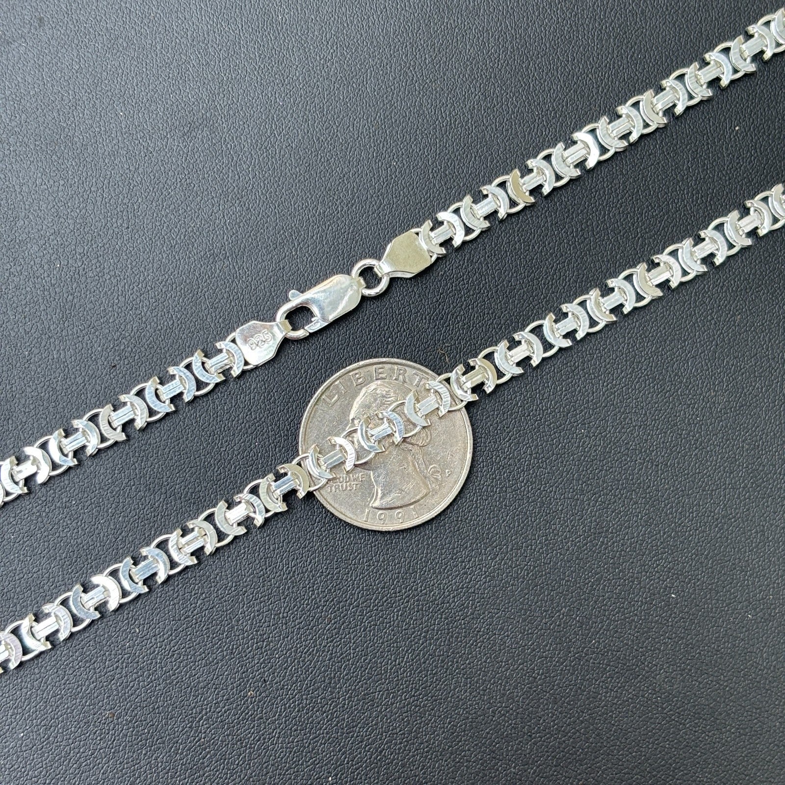 925 Sterling Silver 5mm Flat Byzantine Chain Necklace - Image 7