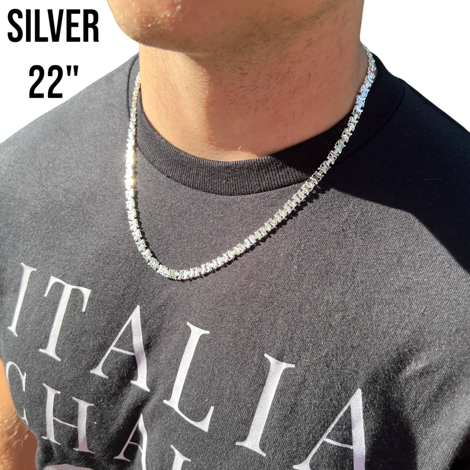 925 Sterling Silver 5mm Flat Byzantine Chain Necklace - Image 9