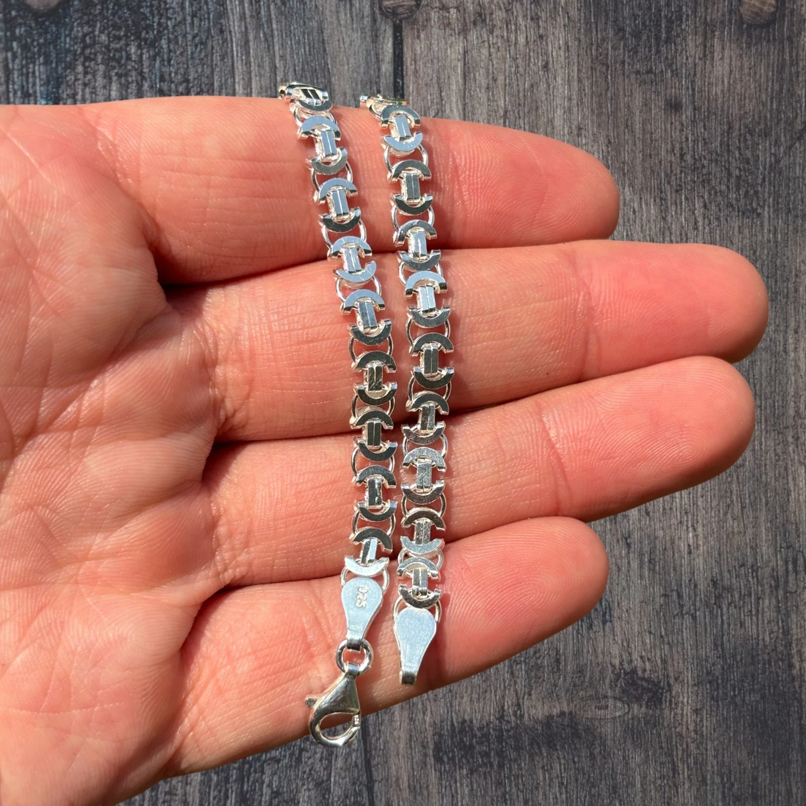 925 Sterling Silver 5mm Flat Byzantine Bracelet - Image 3