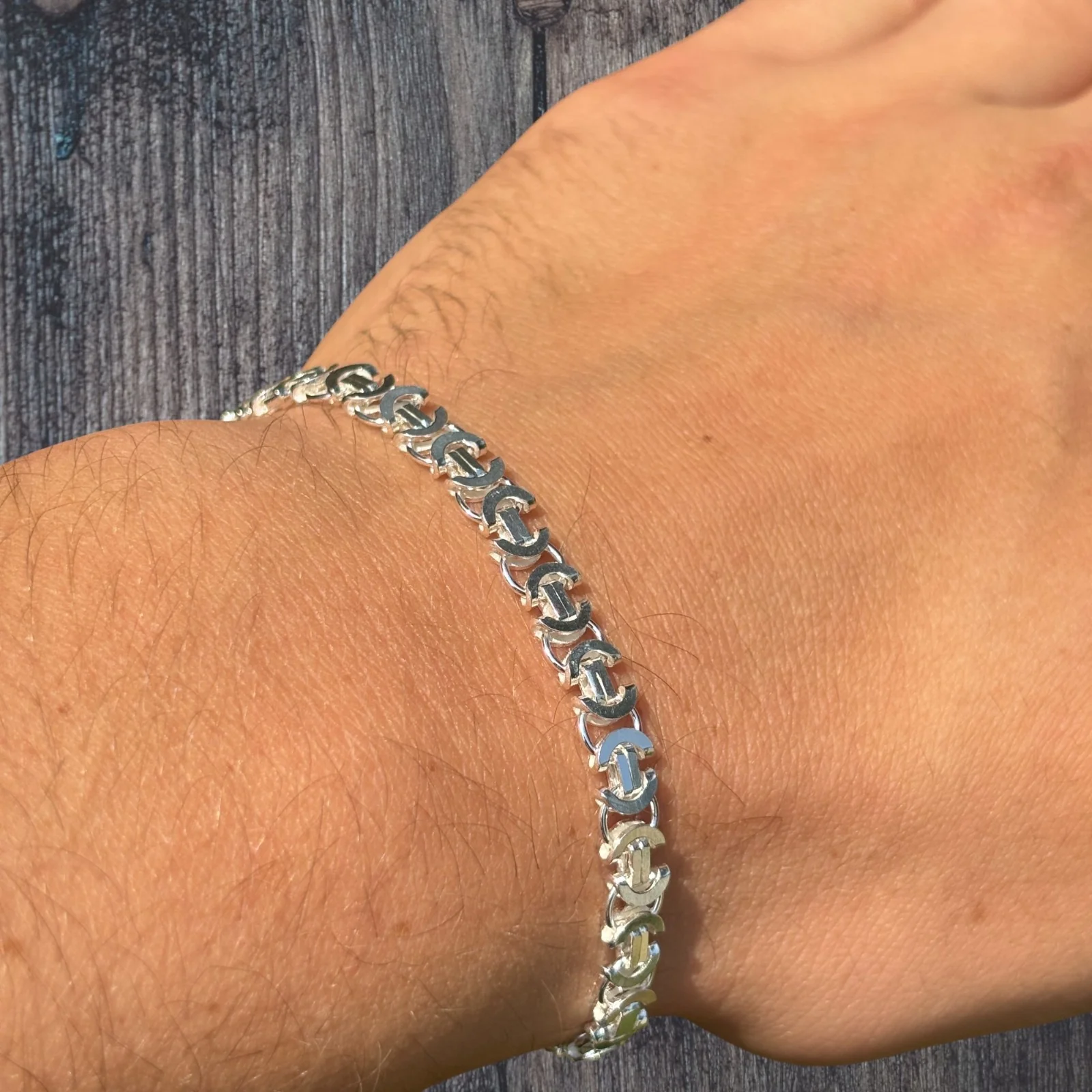925 Sterling Silver 5mm Flat Byzantine Bracelet - Image 7