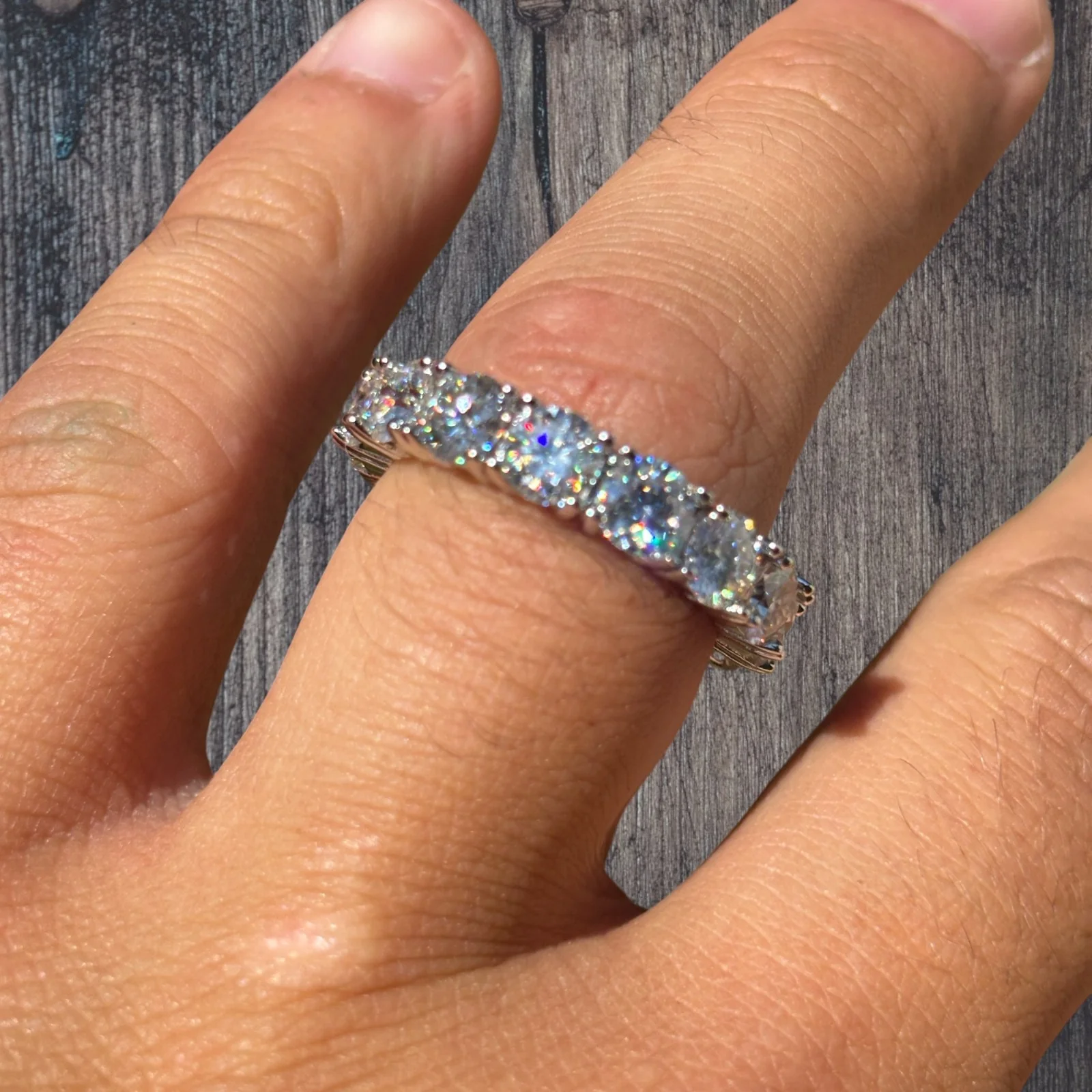 925 Sterling Silver 5mm Moissanite Wedding Band Eternity Ring - Image 6