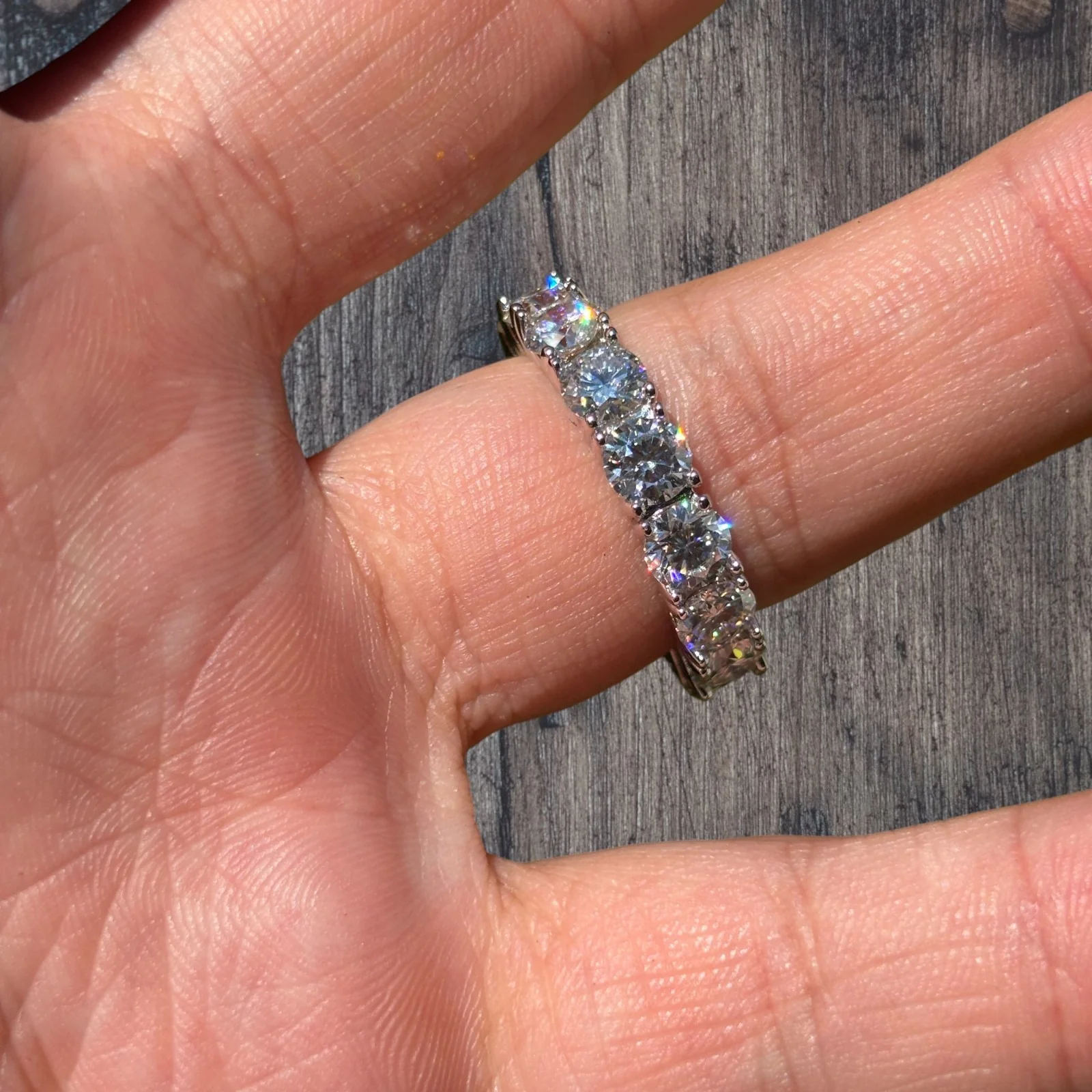 925 Sterling Silver 5mm Moissanite Wedding Band Eternity Ring - Image 8