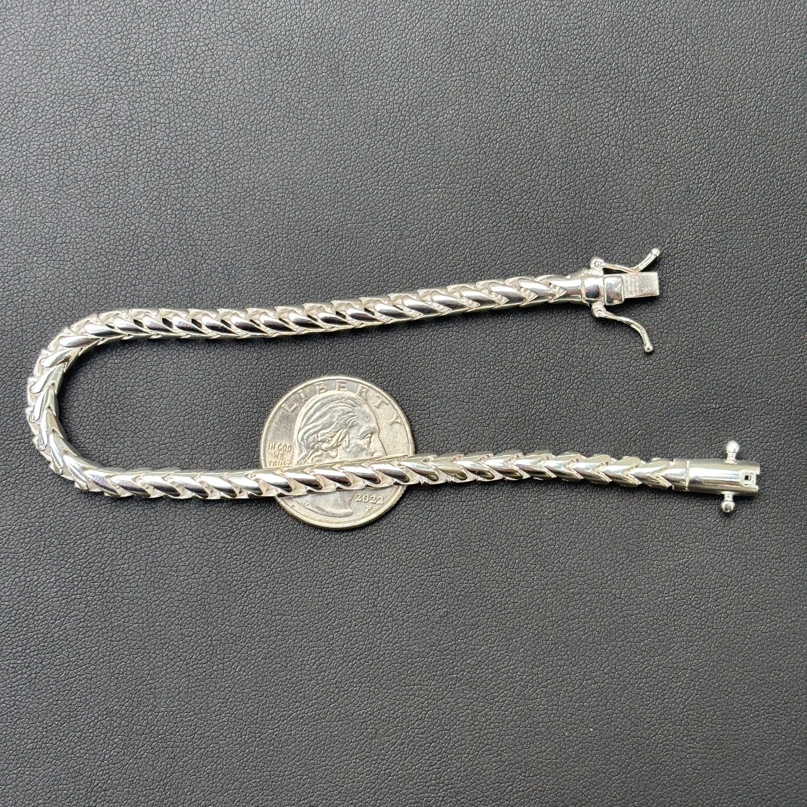 925 Sterling Silver 5mm Rounded Franco Bracelet W. Box Clasp - Image 10